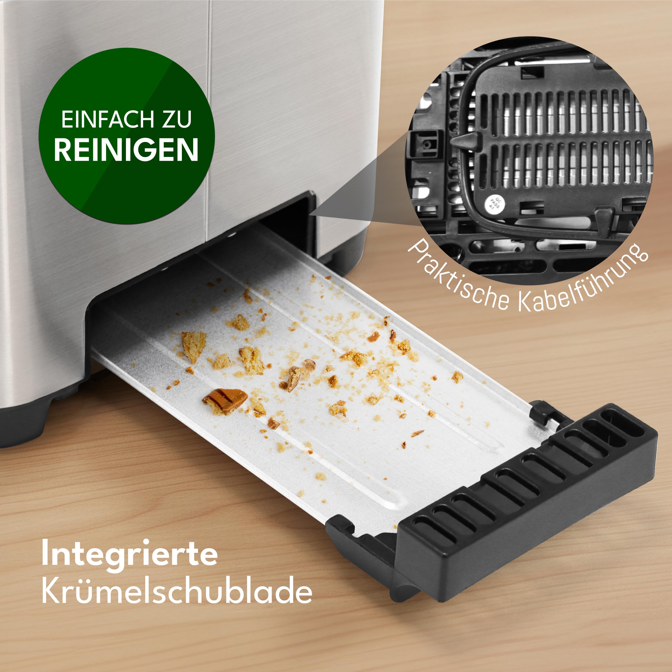 LEBENLANG Edelstahl Toaster mit Brötchenaufsatz 2 Scheiben - Touchscreen LED Display & 7 Stufen I 850W 2er Toster mit Display I Für Küche Haushalt & Camping Campingtoaster I Bread Toasters