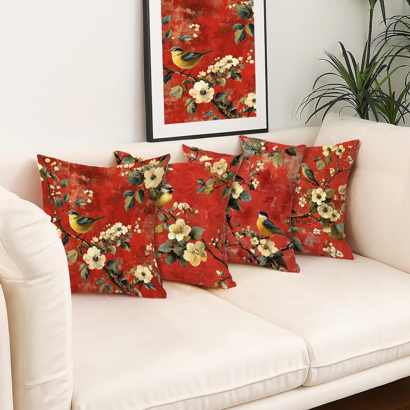 Kissenbezug 55x55 Rot 4er Set Samt Kissenbezüge Blume Zierkissenbezug Kissenhülle Dekorative Weiche Quadratische Dekokissenbezug Sofakissenbezug Couchkissen für Deko Schlafzimmer Wohnzimmer Y-76
