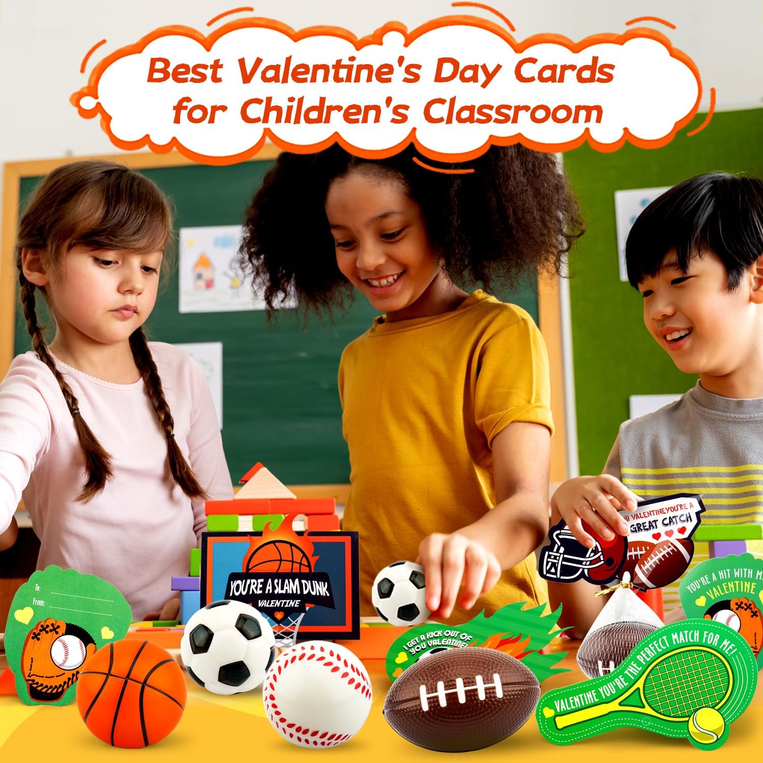 Valentines Cards for Kids Classroom, 30 PCS Valentines Day Cards with Sports Stress Balls, Valentines Party Favor for Boys Girls, Ideal Valentine Gifts, Kids Exchange Cards for School Classroom