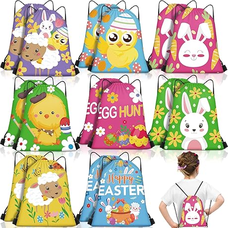16 Pack Easter Goodie Bags - Assorted Candy Bucket for Kids Easter Party Favors