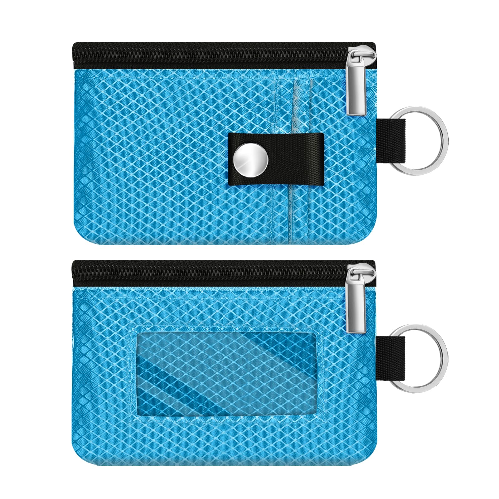 Minimalist RFID Blocking Small Wallet with ID Window,WaterResistant Zip Id Case Wallet with Lanyard Keychain for Cards,Cash,Travel,Women,Men (Lake Blue)