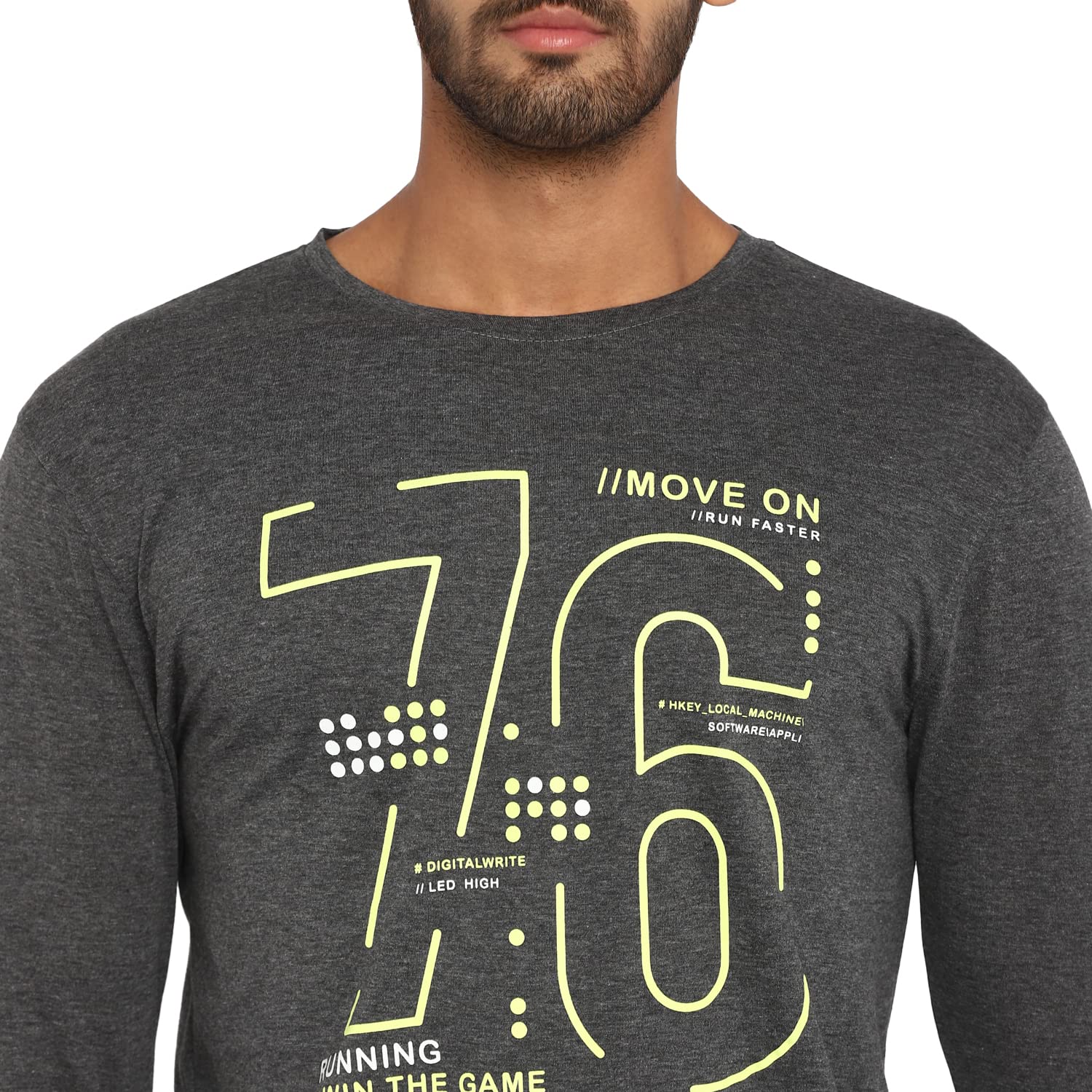 Ap'pulse Camiseta de manga larga estampada con cuello redondo para hombre, ajuste regular
