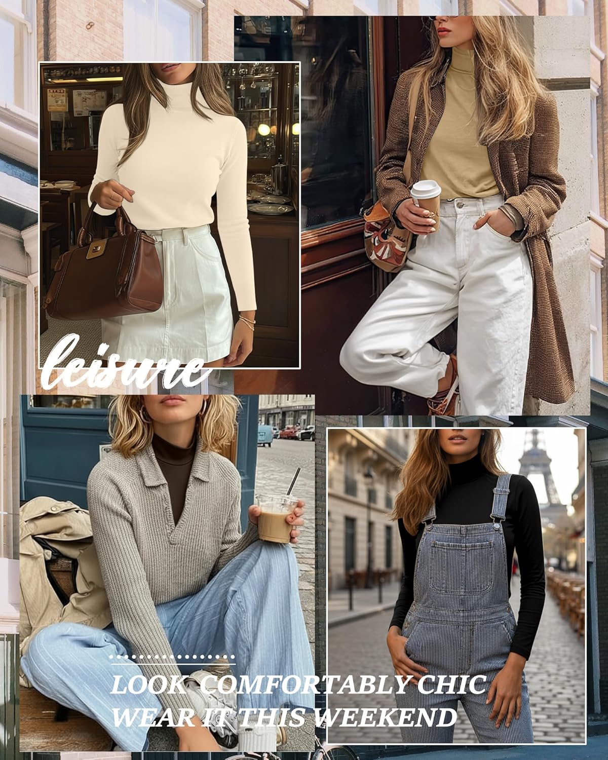 4 Pack Women's Turtleneck Cotton Long Sleeve Tops Casual Loose Fit Shirts Basic Tunic Trendy Undershirt Tee - Image 2