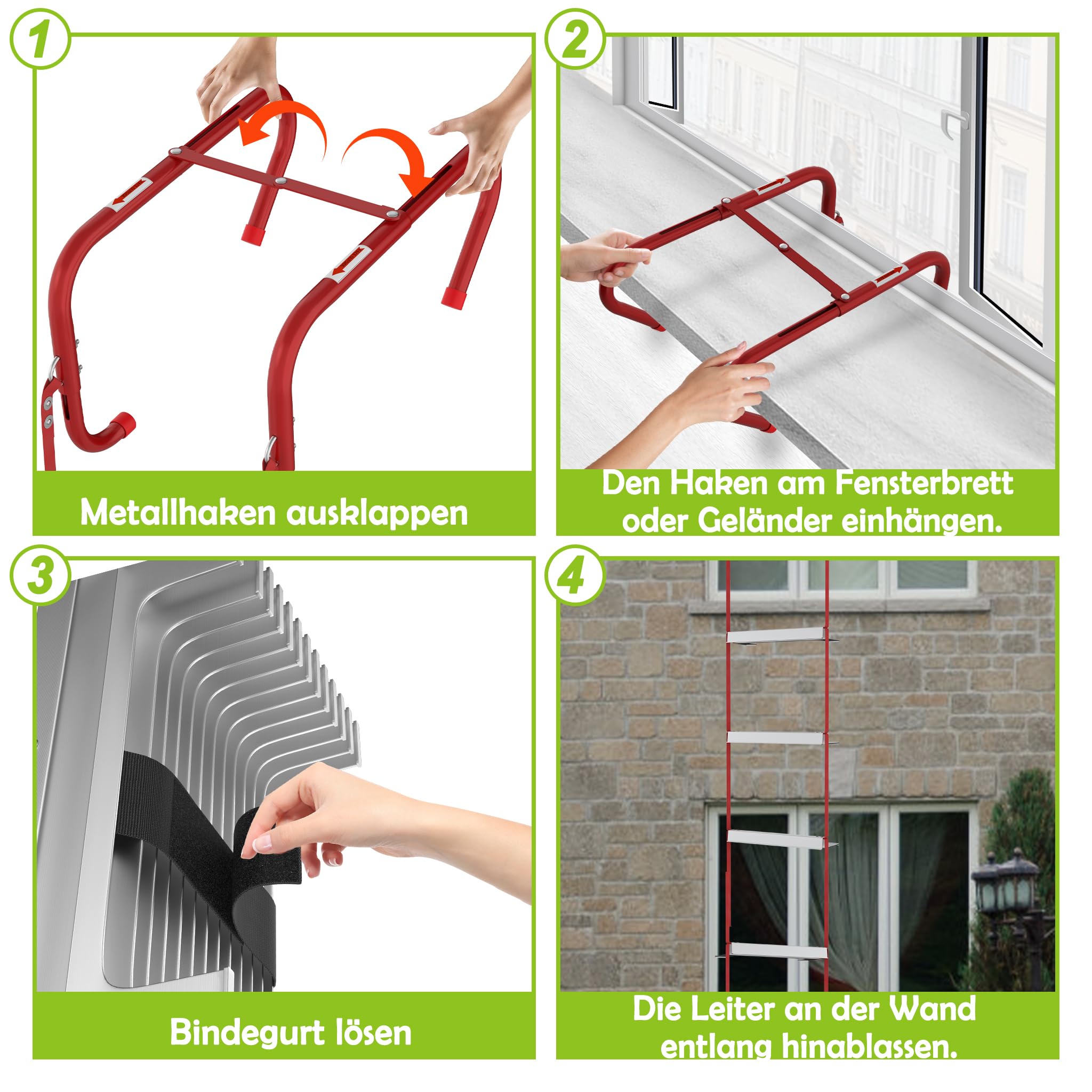 XMTECH escalera de cuerda de aluminio 15 m con gancho para emergencias