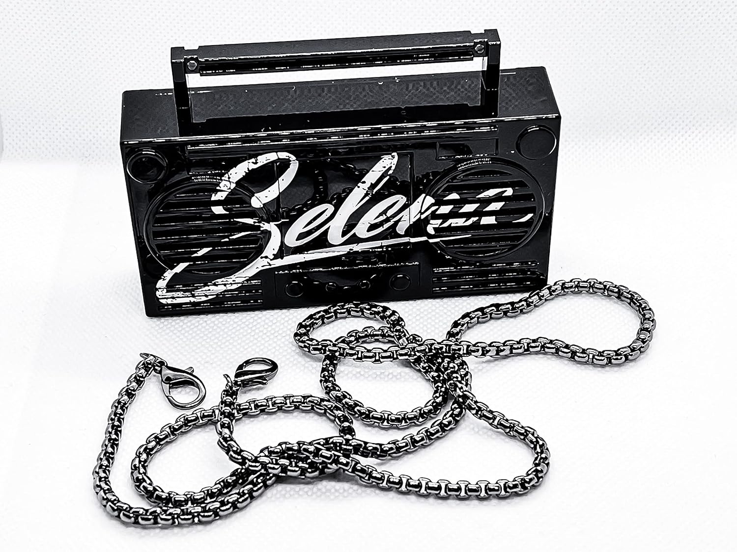 Bumpboxx MicroBoom Wearable Necklace Bluetooth Speaker Boombox | Bluetooth Portable Speaker | Includes 24” Gold Plated Chain & Rechargeable LI-ION Battery | Selena Black