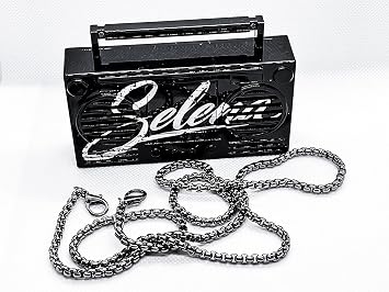Bumpboxx MicroBoom Wearable Necklace Bluetooth Speaker Boombox | Bluetooth Portable Speaker | Includes 24 Gold Plated Chain & Rechargeable LI-ION Battery | Selena Black