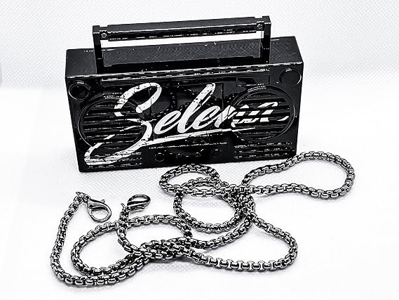 Bumpboxx MicroBoom Wearable Necklace Bluetooth Speaker Boombox | Bluetooth Portable Speaker | Includes 24 Gold Plated Chain & Rechargeable LI-ION Battery | Selena Black