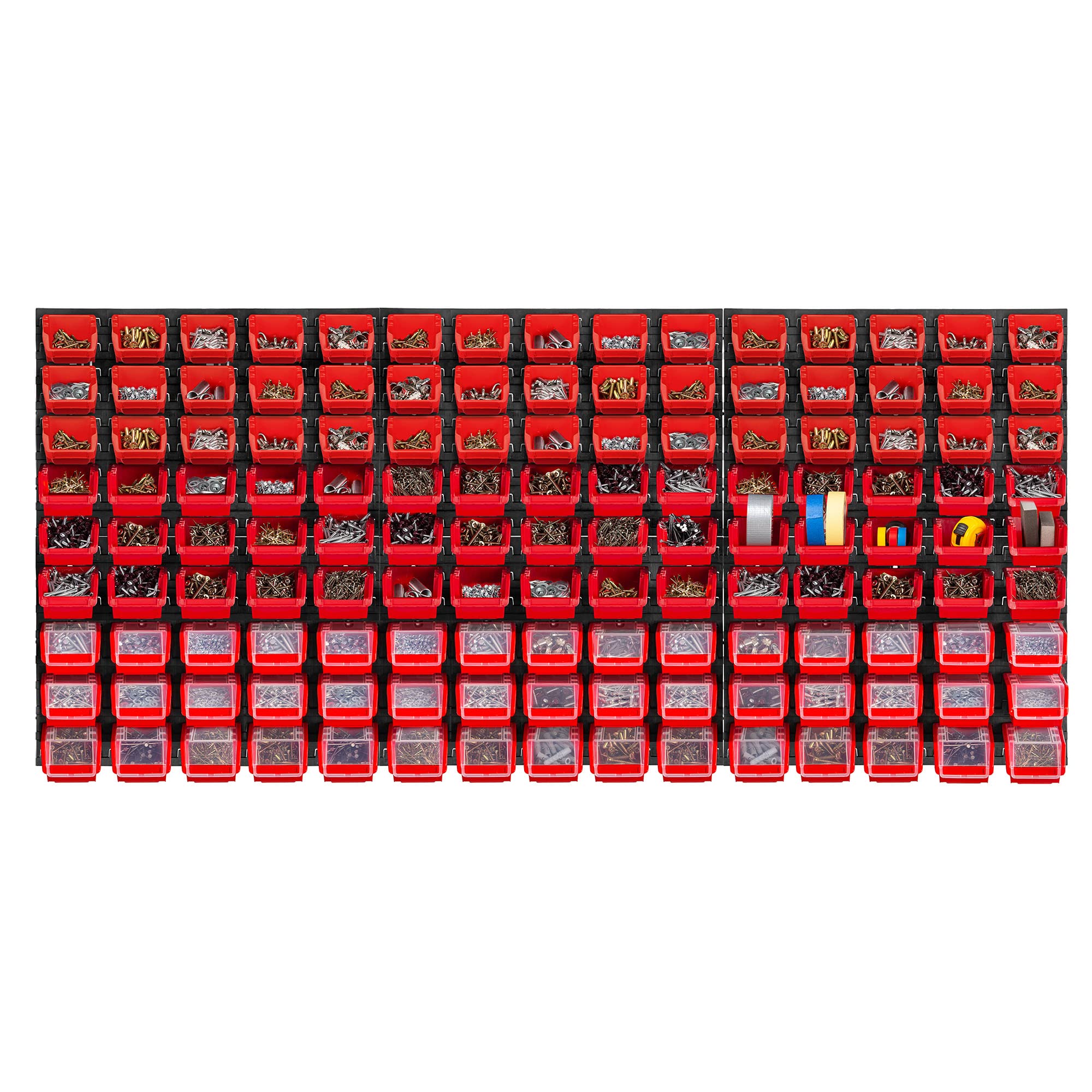 KADAX Regał ścienny na narzędzia, duży, 174 x 78 cm, system przechowywania z wytrzymałego tworzywa sztucznego, system modułów odpornych na promieniowanie UV, rozszerzalne płyty ścienne, regał warsztatowy do garażu (czerwony, 135-częściowy V2)