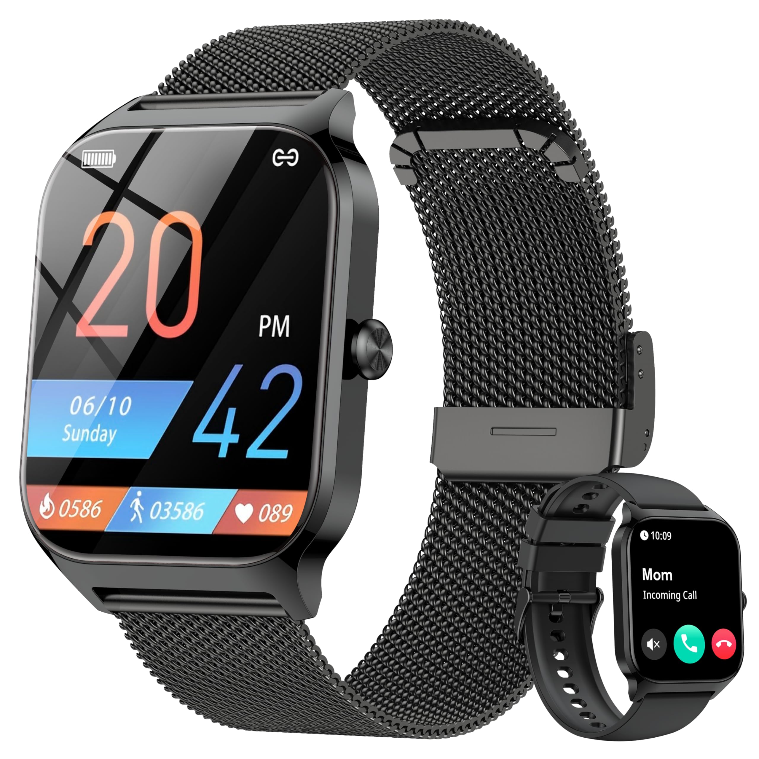 LODIMEKE Reloj Inteligente Mujer Hombre con Llamadas Bluetooth y Whatsapp, 1.85” Smartwatch Mujer con Presión Arterial, Frecuencia Cardíaca, Sueño, SpO2, 120+ Deportes, IP68 Regalo para Android iOS