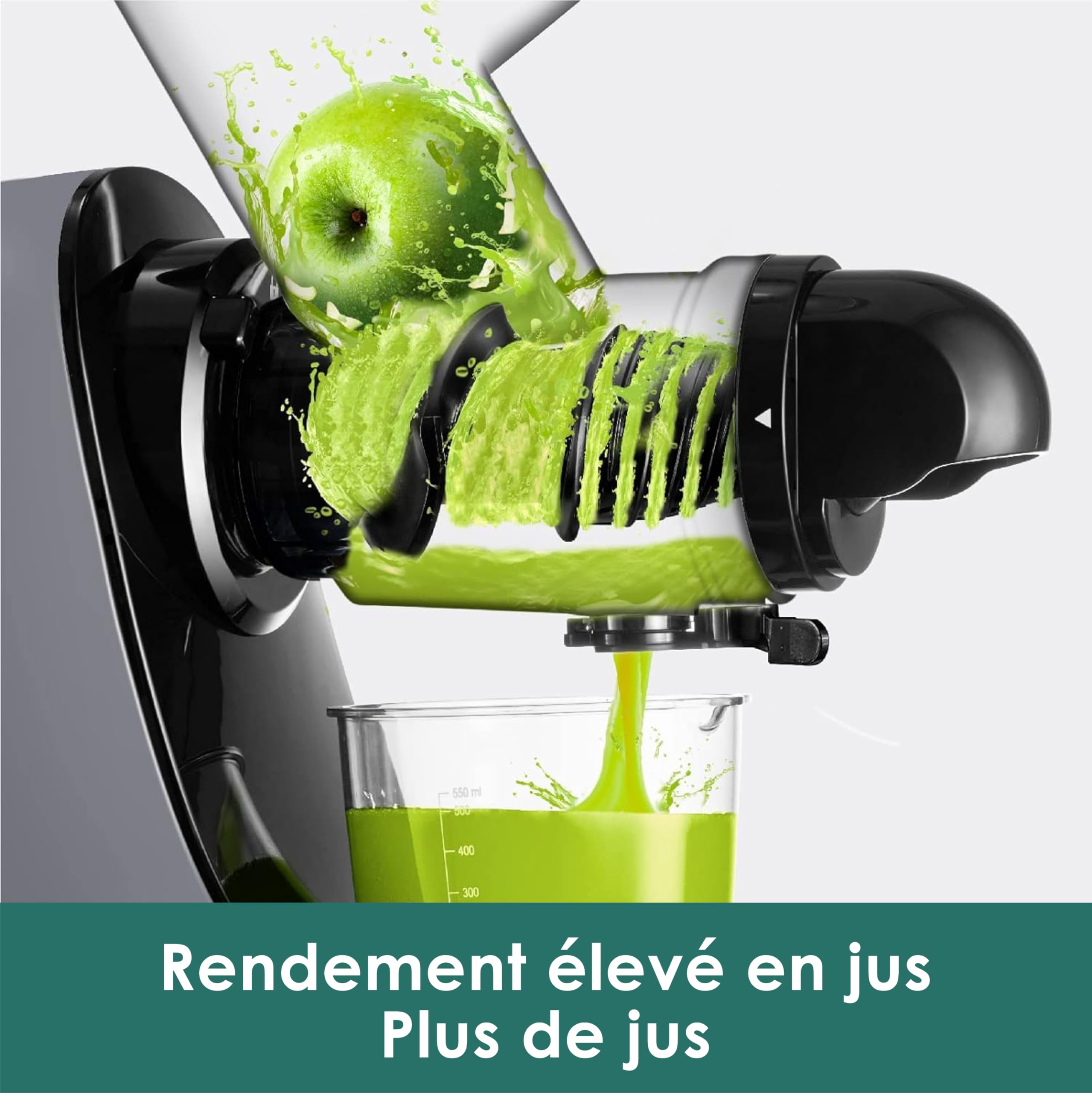 Fretta Extracteur de Jus à Pression à Froid 76 mm Goulotte Large Sans BPA Presse-agrumes Fruits Légumes Argent