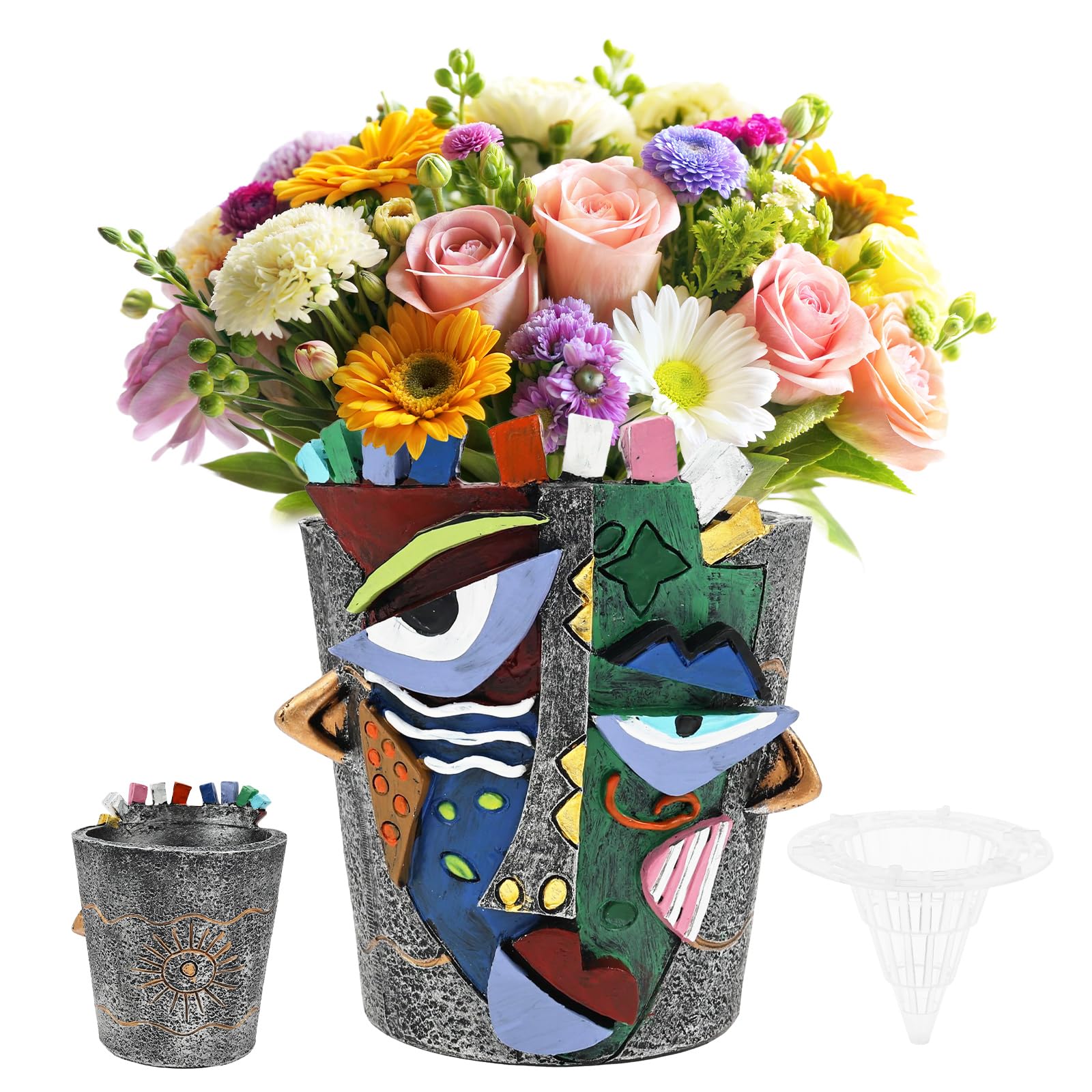 Bpyhebe Abstract Face Planter Pots, Picasso Flower Pots, Unique Head Planter with Drainage Hole for Indoor Plants and Succulents, Funny 3D Art Vase for Home Decor(C)