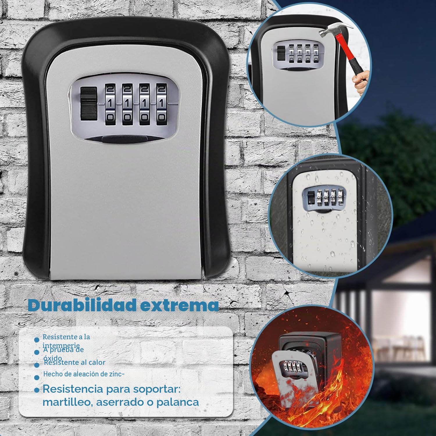 Caja de Seguridad para Ilaves con Código de 4 Dígitos, Caja de Llaves con Codigo Impermeable, Resistente a la Corrosión pared Cajetin llave, Caja Fuerte Llaves Exterior, para Hogar, Escuela, Oficina