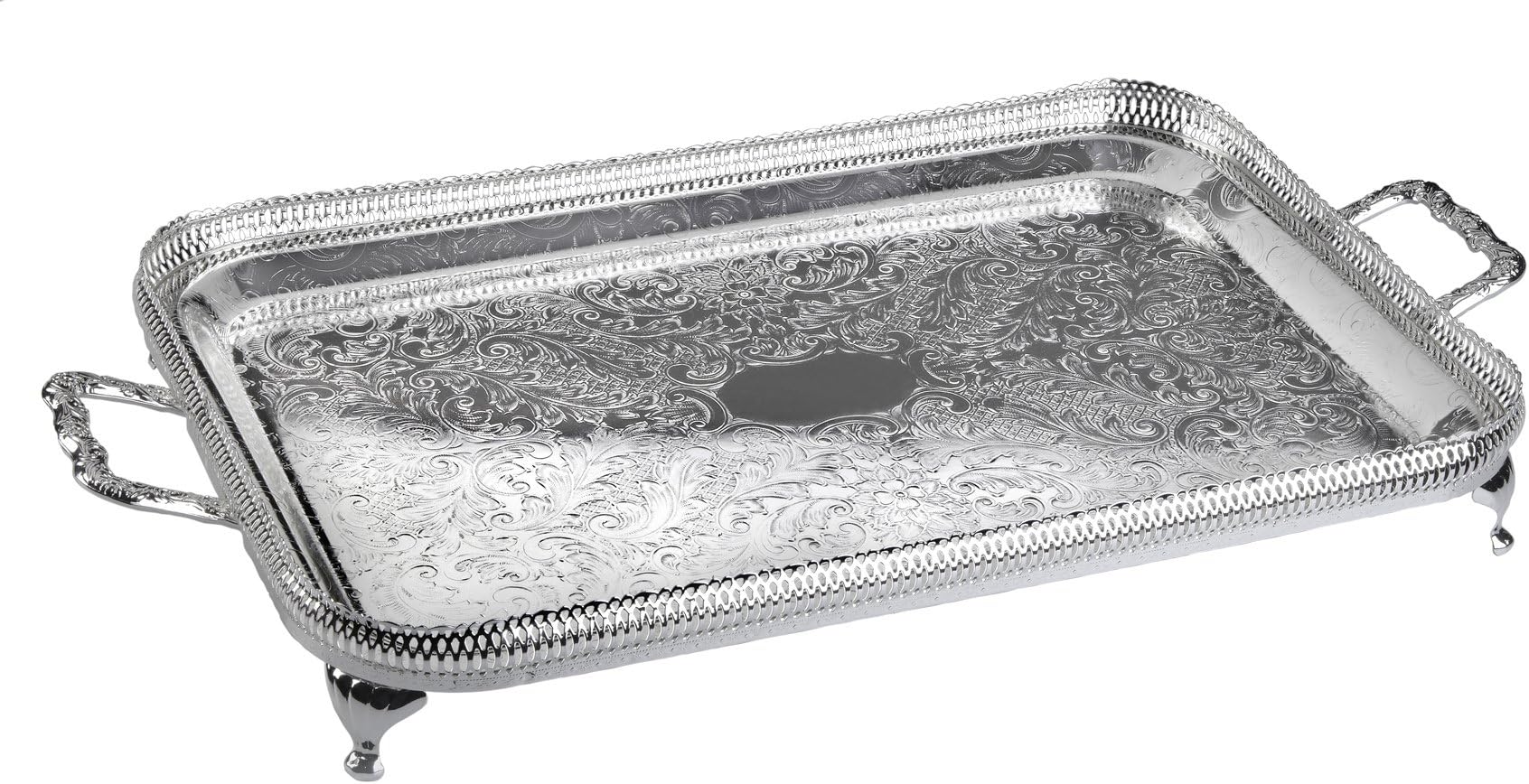 Silver Plated Serving Tray with Special Tarnish Resistant Finish That Never Needs Polishing Made in England