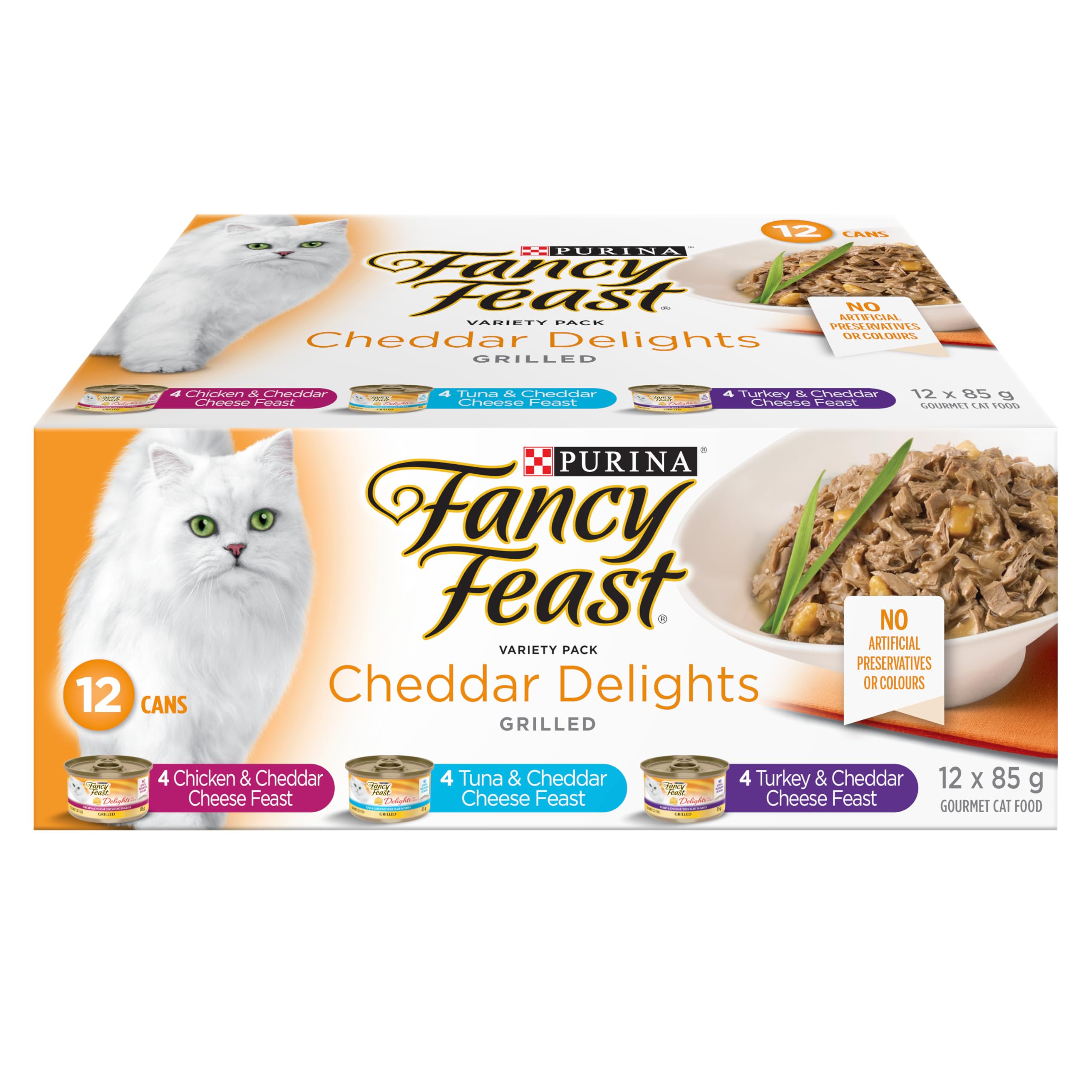 Fancy Feast Wet Cat Food, Cheddar Delights Variety Pack 3 Flavours - 85 g Can (12 Pack) image 1
