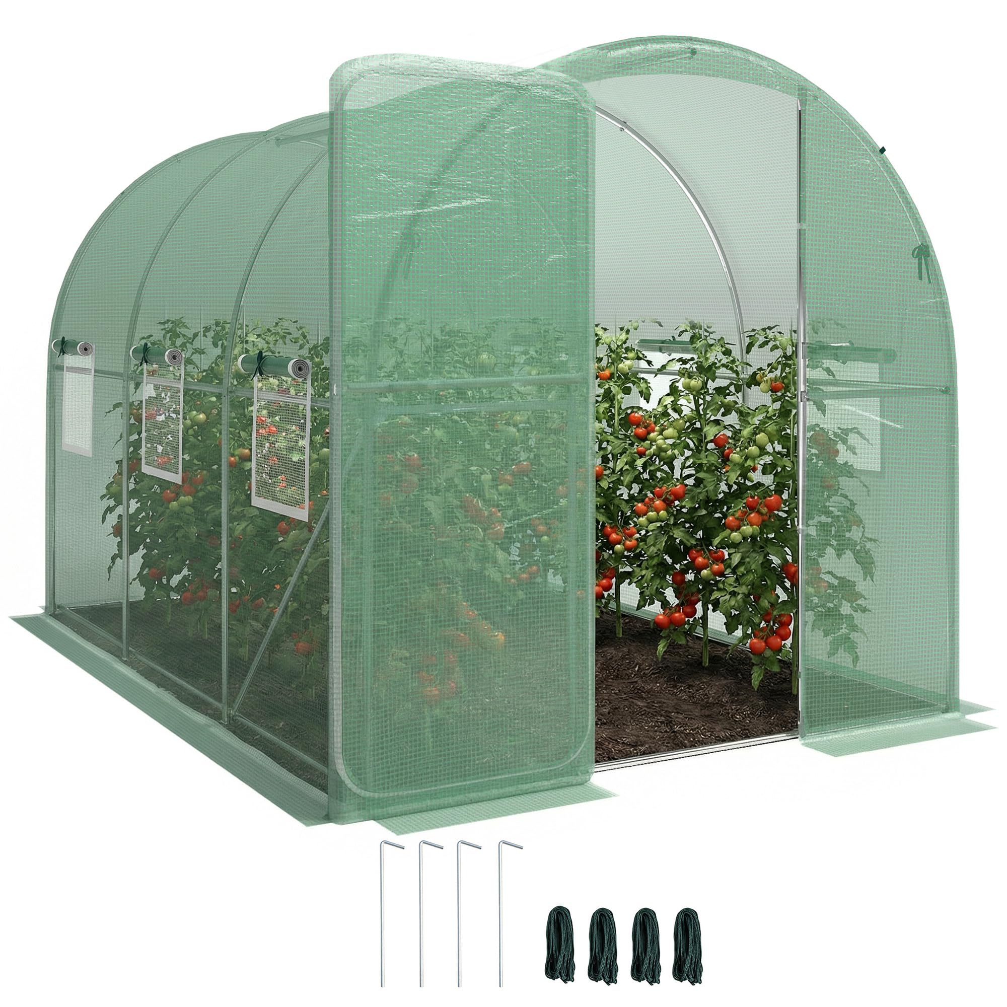 Outsunny Serra 3 x 2 x 2 m con chiusura a chiave, 6 barre di sostegno a rete avvolgibili, bordi allungati, resistente ai raggi UV, per pomodori, colore: verde