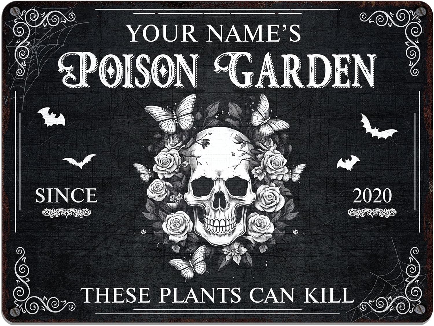 Personalized Poison Garden Tin Metal Sign, Wall Art Plaque Vintage Dark Gothic Decor for Home Porch Garden Witchy Patio Outdoor Living Witchcraft Halloween Decorations 11.8 X 15.7 Inches (01)