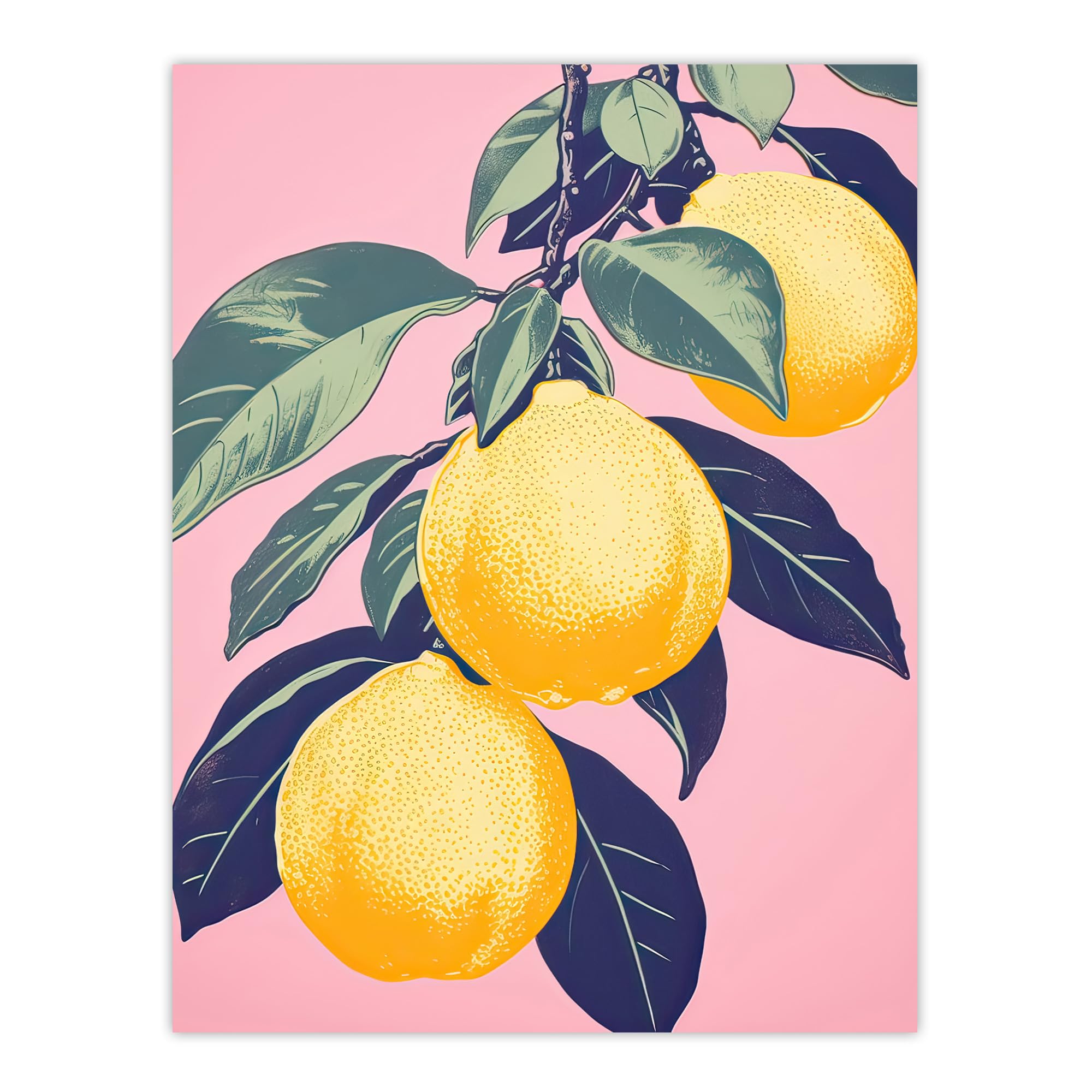 Artery8 Lemon Tree Branch Pastel Colour Mauve Pink Green Kitchen Artwork Extra Large XL Wall Art Poster Print