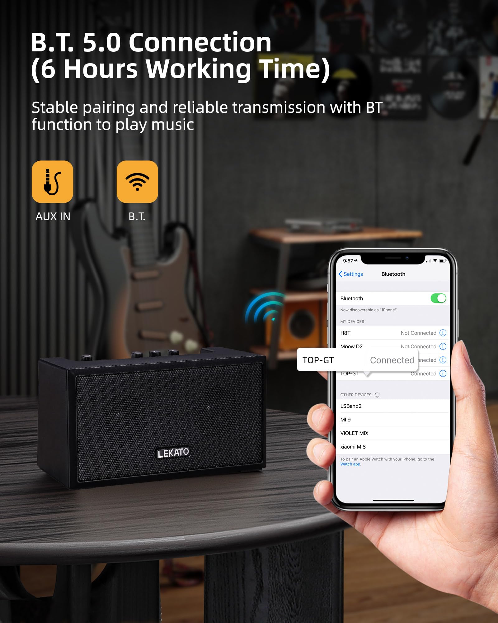 LEKATO Mini amplificatore per chitarra elettrica amplificatore per chitarra elettrica con effetti Clean Overdrive 5 W Mini amplificatore per basso Bluetooth amplificatore per basso per pratica