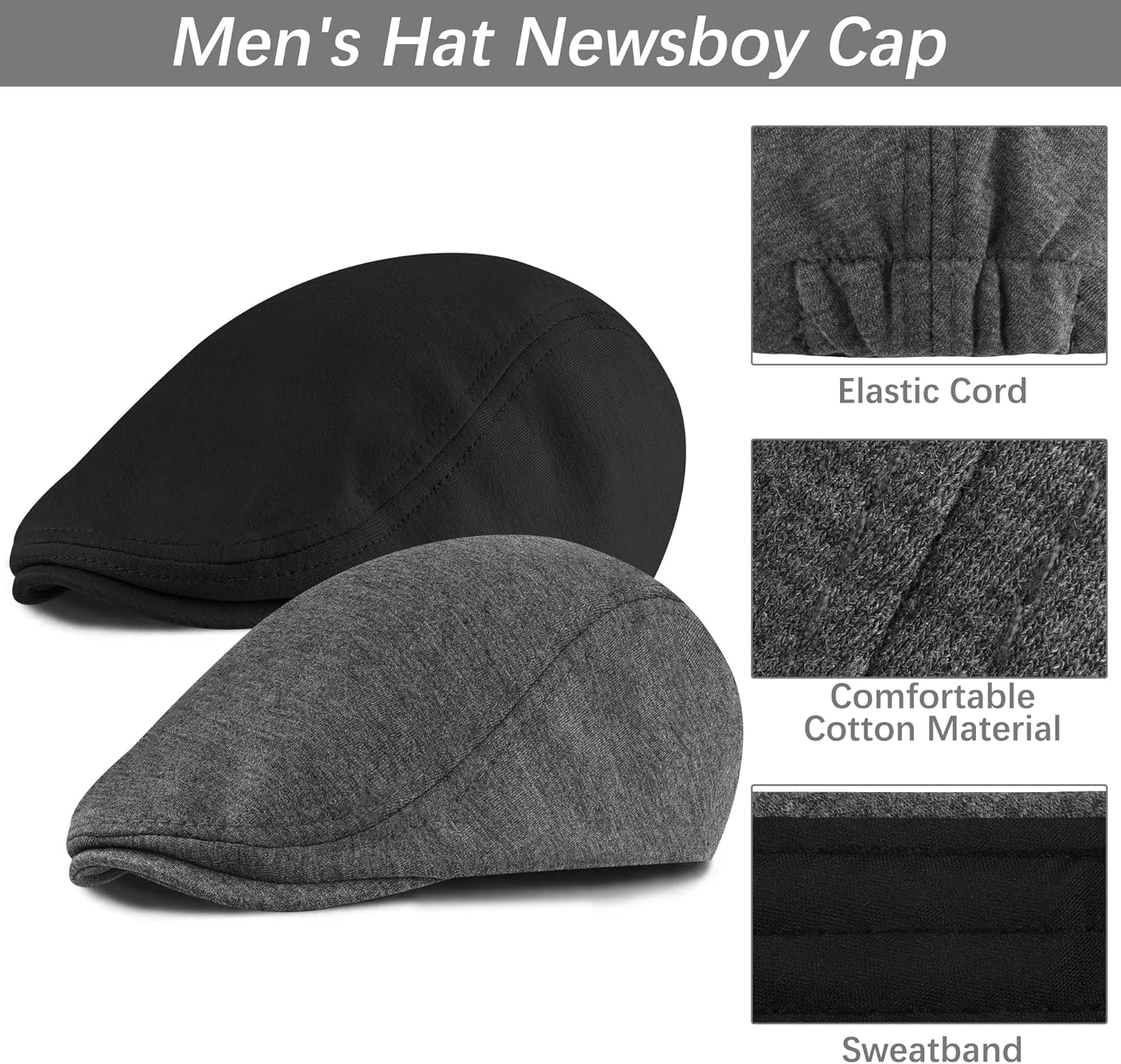 KUTTOR 4 Pieces Newsboy Men's Hat Newsboy Cap Flat Cap Soft Stretch Fit Men Cap Cabbie Driving Hunting Cap for Men Outdoor Daily Use at  Men’s Clothing store