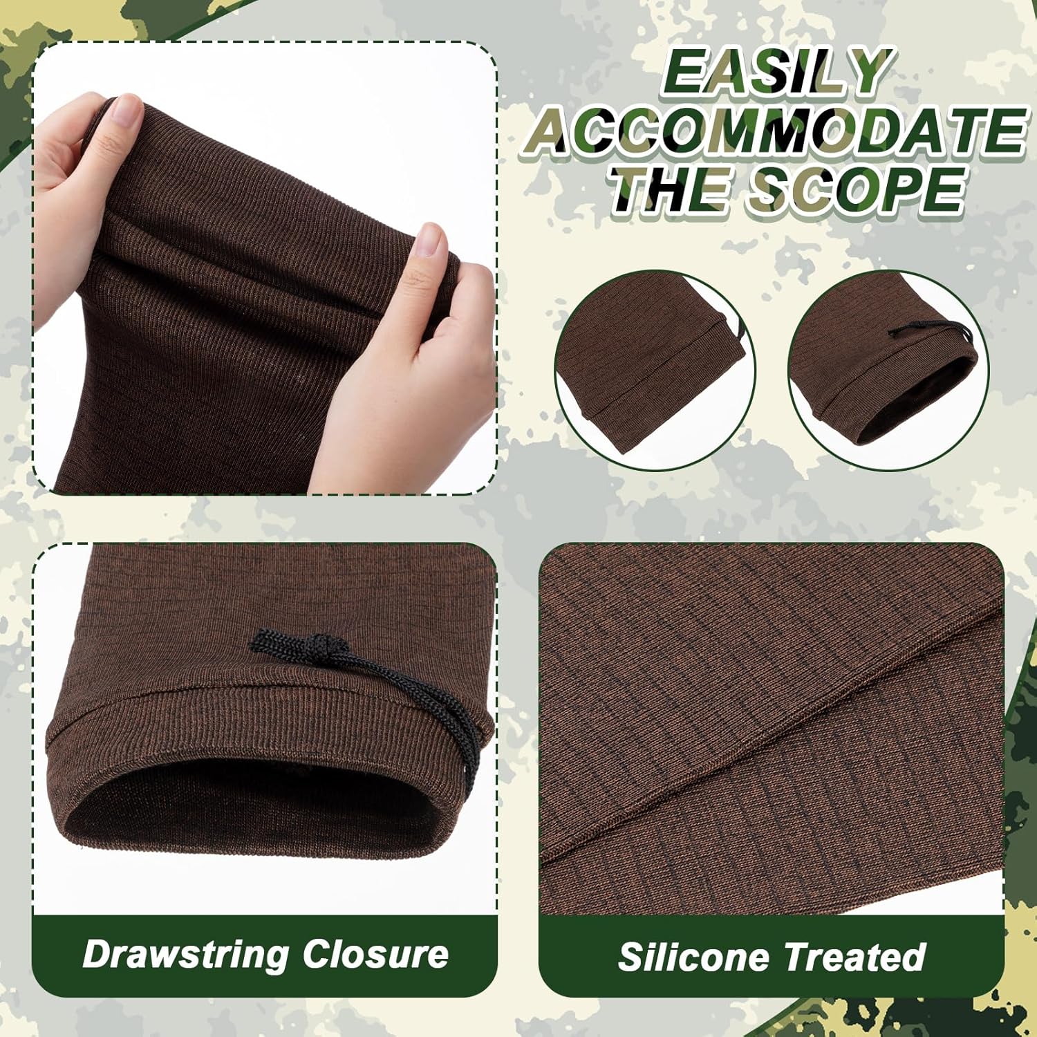 Tatuo 8 Pcs Gun Socks for Rifles and Shotguns with Drawstring Closure Silicone Treated Knit Gun Sleeve Elastic Design Holder Socks Cover for Hunting Shooting Tactical Accessories