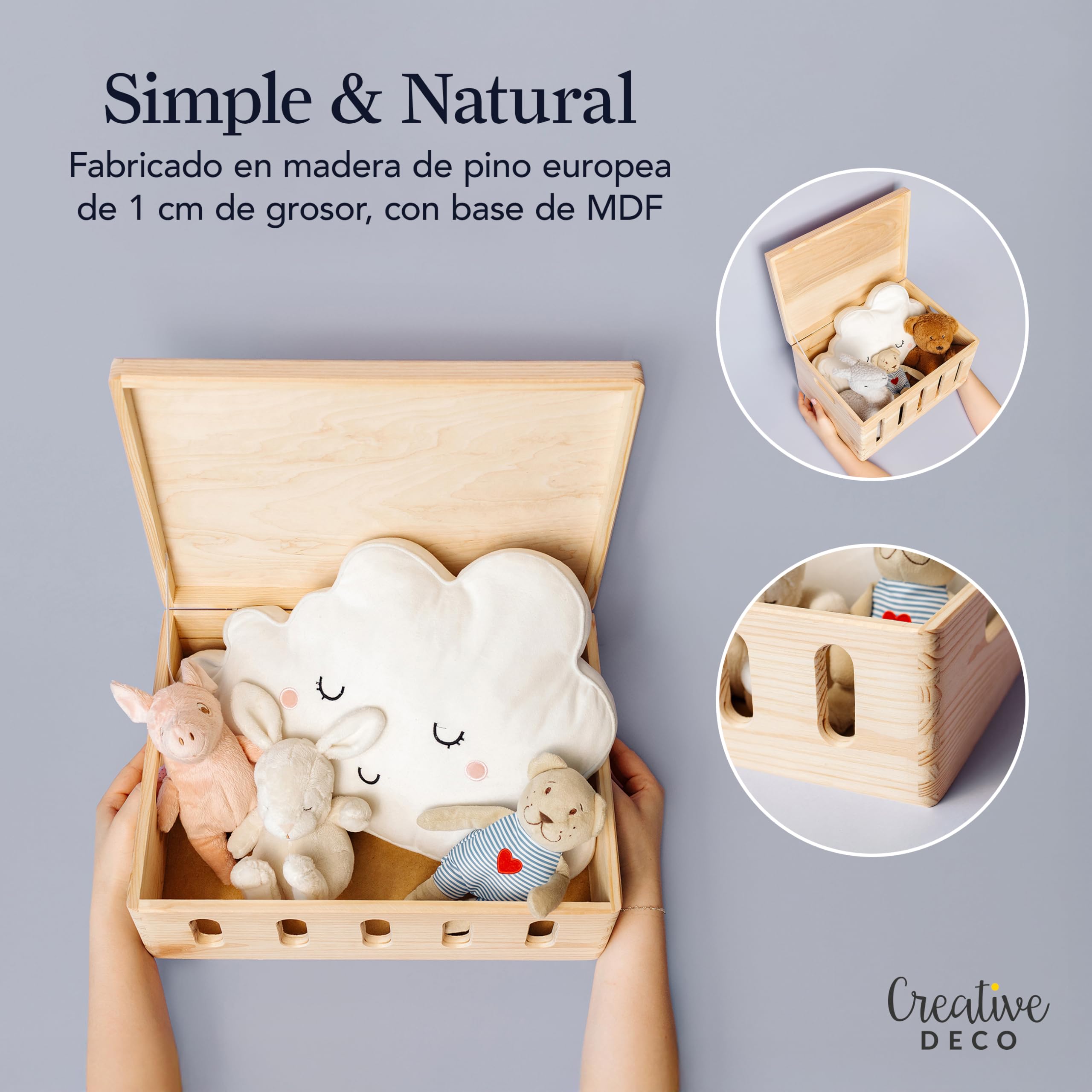 Creative DECO Grande Caja Madera Decorativa | con Tapa Asas 40 x 30 x 24 cm | (+/-1cm) | con Agujeros | Pascua Almacenaje Documentos, Juguetes | Cofre Decorar Regalo Decoupage | EN BRUTO SIN LIJAR