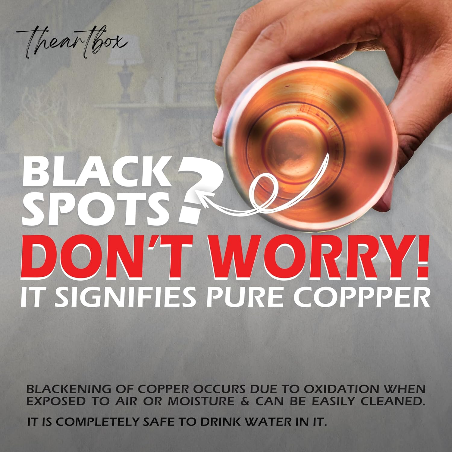 THE ART BOX Pure Copper Water Bottle 34 oz (1000 ml) – Lab Tested, Leak-Proof Ayurvedic Copper Bottle for Drinking Water, BPA-Free, Eco-Friendly, Handcrafted for Daily Hydration & Wellness