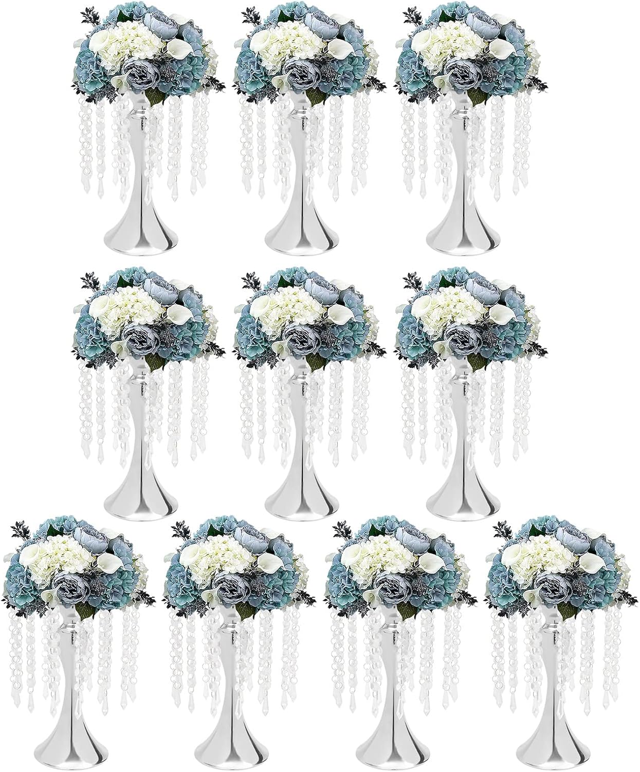 10 Pcs Metal Flower Stand Wedding Centerpieces, 10 inch Tall Acrylic Flower Holders Silver Floral Vases Tabletop Flower Arrangement Stand for Home Party Event Decoration