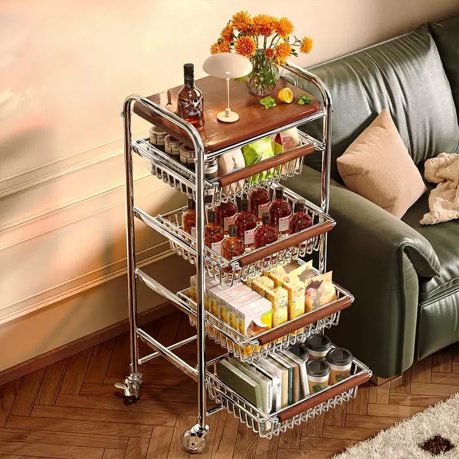 Carrito de Frutas y refrigerios 5 Niveles, Cesta móvil for Verduras Cocina, Organizador Utilidad Carro Utilitario
