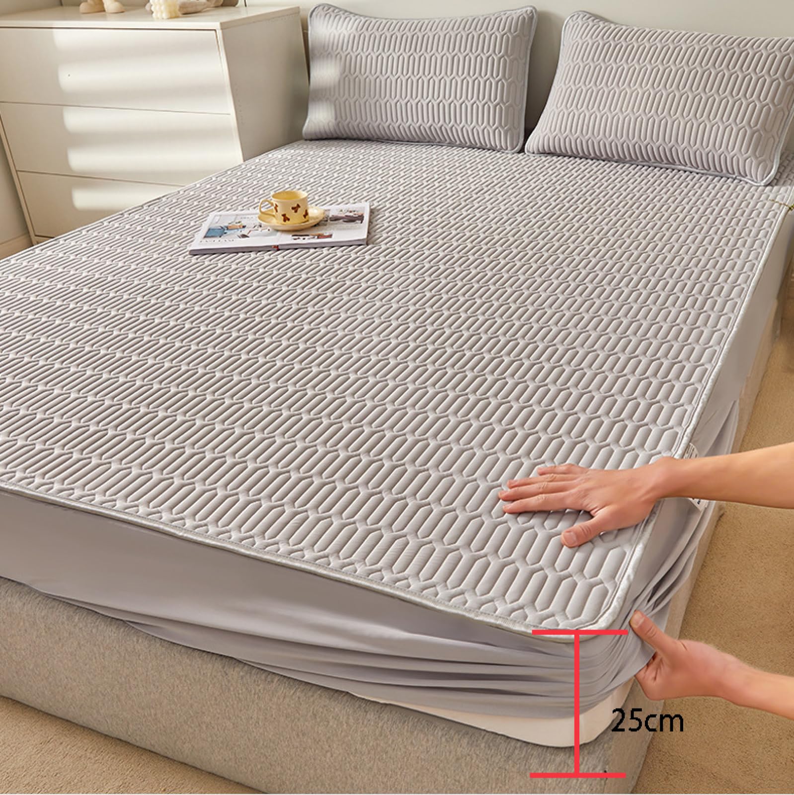 Colchón de fácil cuidado, sábanas bajeras de látex grueso de color sólido, adecuado para colchones de hasta 25 cm de profundidad, funda de almohada fresca, verde, 120 x 200 cm (3 piezas)