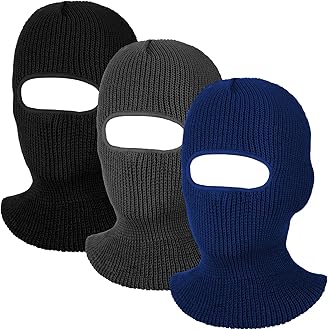 Blulu 3 Pcs One Hole Full Face Mask Winter Ski Mask Knitted Balaclava Face Cover for Adult