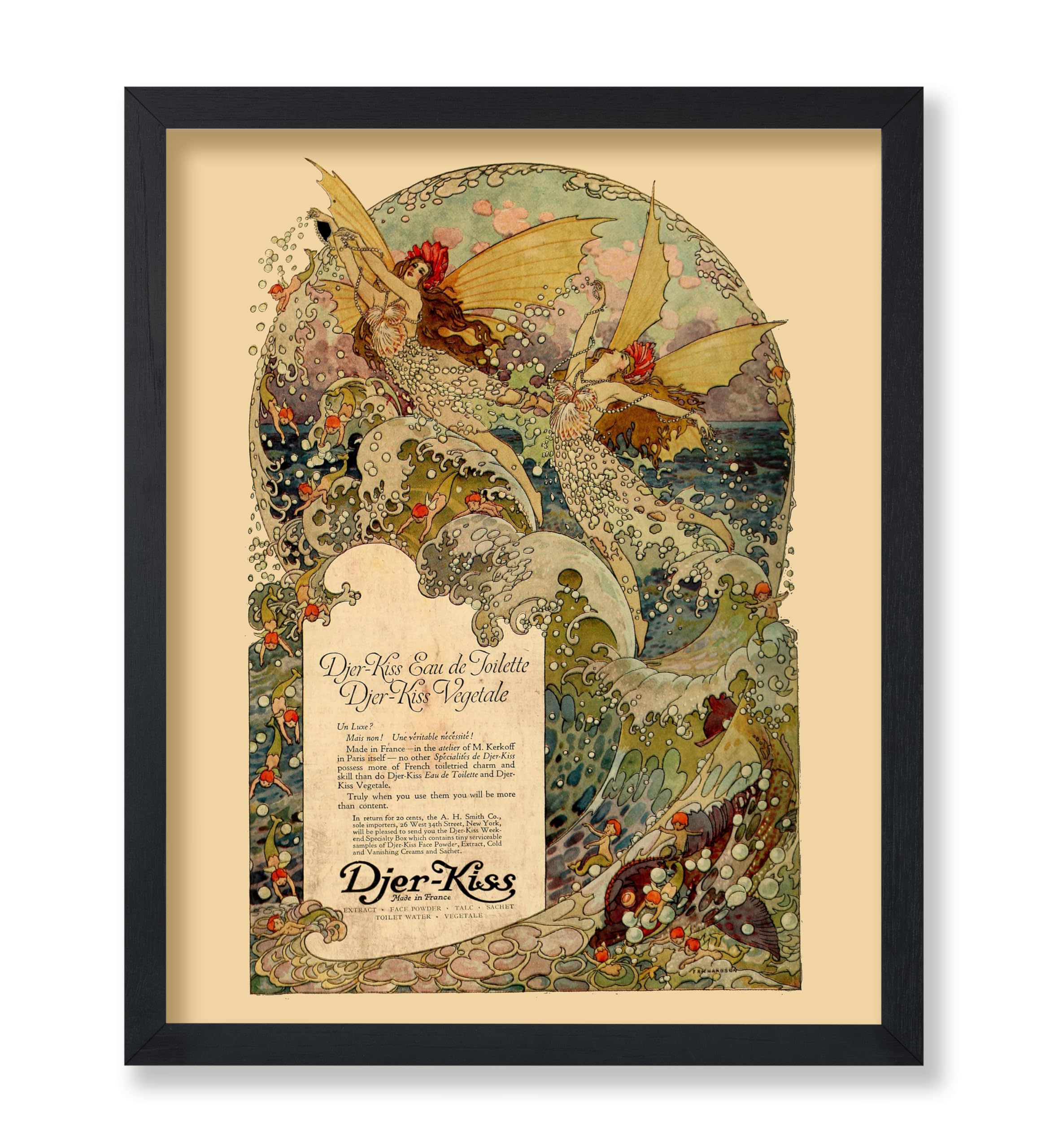 Monem Art Studio Vintage Djer Kiss Poster - Retro Fairy Print - Beach Art - Mythology Art - Gift for Men & Women - Aesthetic Wall Decor for Living