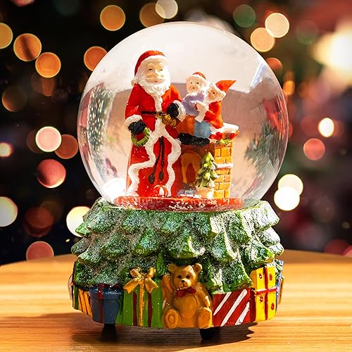 Miniatura 2 de Globo de nieve de cristal de Navidad Polystone Musical Water Globe con música para decoración navideña, Papá Noel y muñeco de nieve Papá Noel,Casa