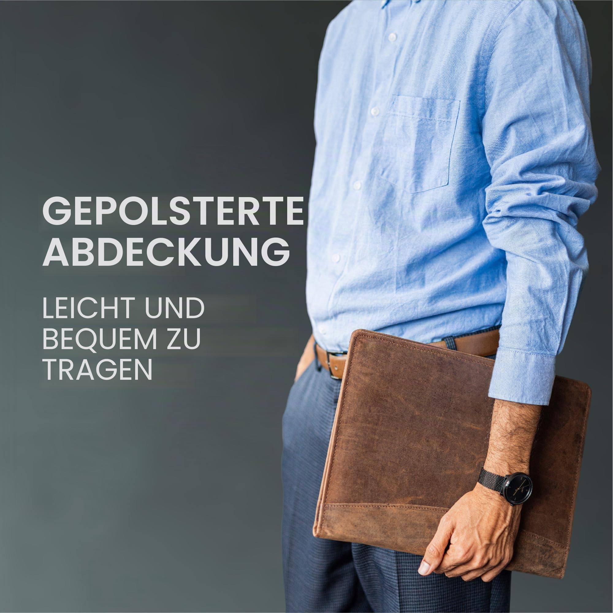 Moonster Leder Portfolio - Vintage Ledermappe A4 Dokumente - Klemmbrett - Dokumentenmappe - Aktenmappe - Konferenzmappe - Schreibmappe A4 Leder Braun, 33 x 25 cm
