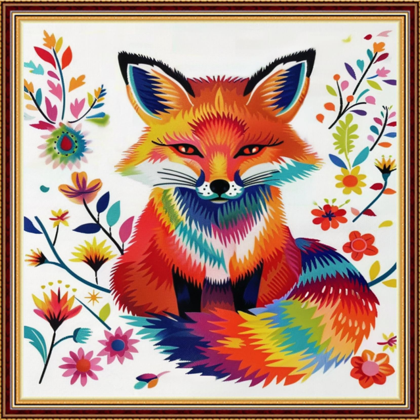 Fanxvivy Stamped Counted Cross Stitch Kits for Adults Printed Cross-Stitch Patterns 11CT Stamped or Counted Cross Stitching Embroidery Kit Needlepoint Kits-Colorful Fox 18x18 inch