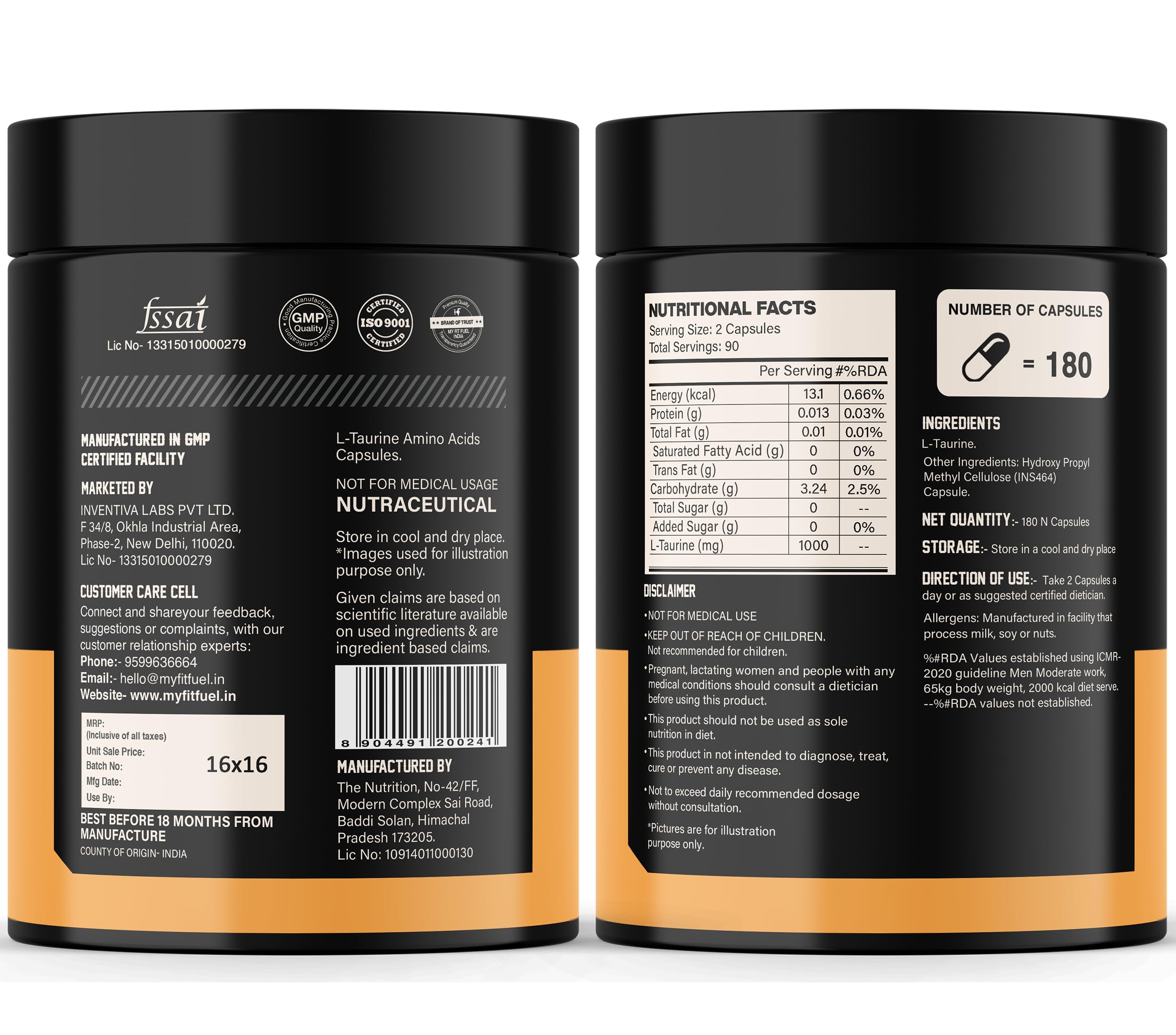 MyFitFuel L-Taurine (1000mg) 180 Capsules 3