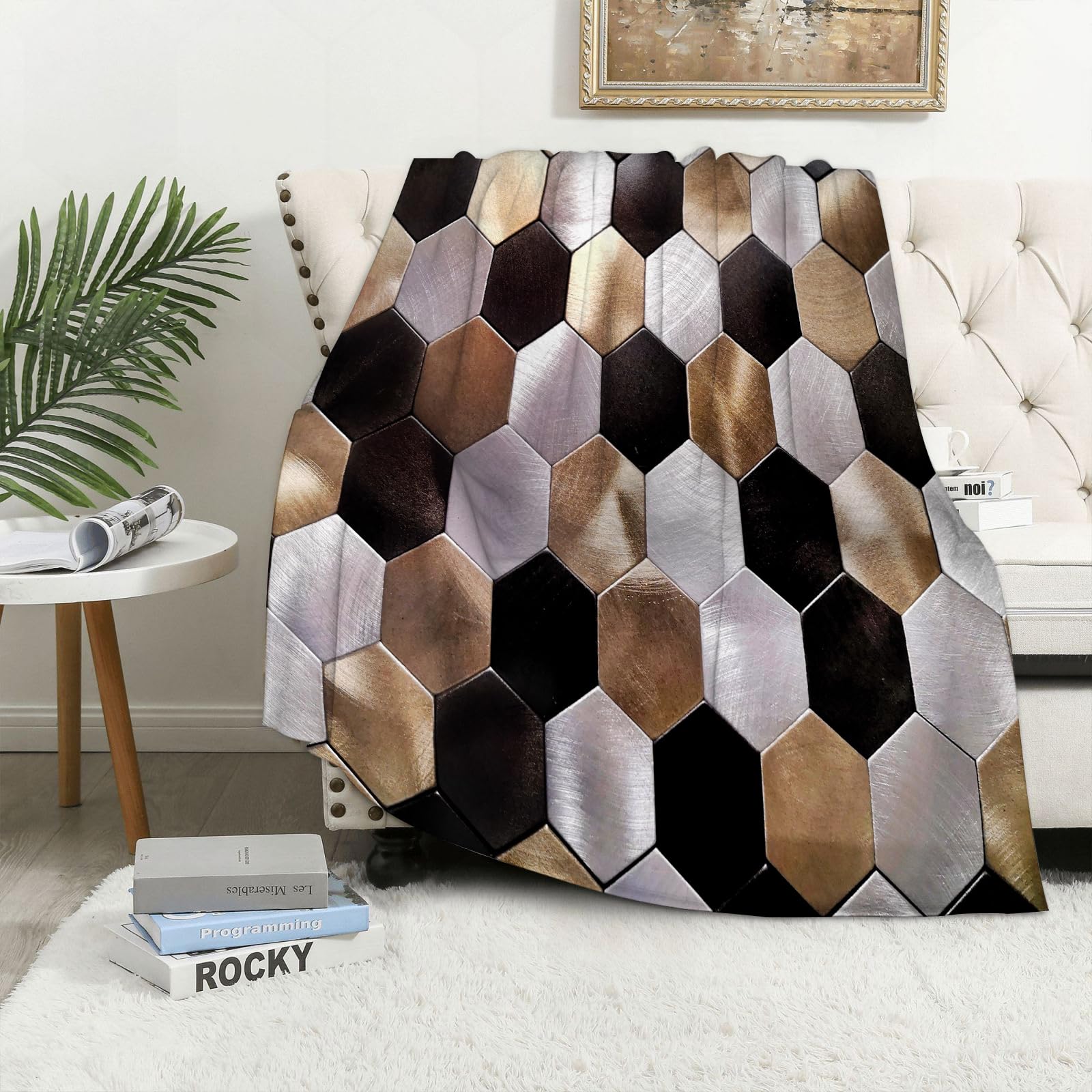 MAAPCHP Flannel Fleece Blanket Throws for Sofa Fluffy Blanket Bed Throw for Bedroom Background of shiny hexagons of gold silver and black Blanket for Bed, Couch,Car 40x50in