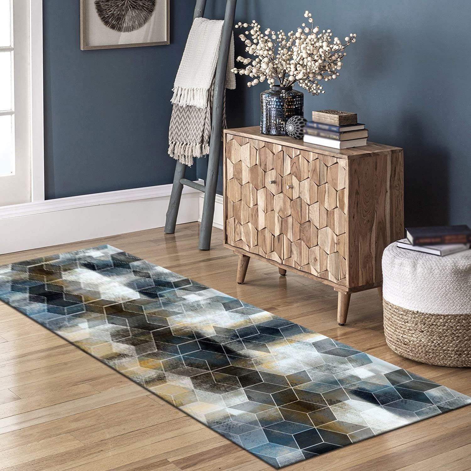 Gang Tapijt Lopers Modern Antislip Geometrische tapijtloper voor Keuken Hal Thuis Slaapkamer Kantoor Breedte 60cm/ 70cm/ 80cm/ 90cm/ 100cm (Color : A, Size : 60x700cm