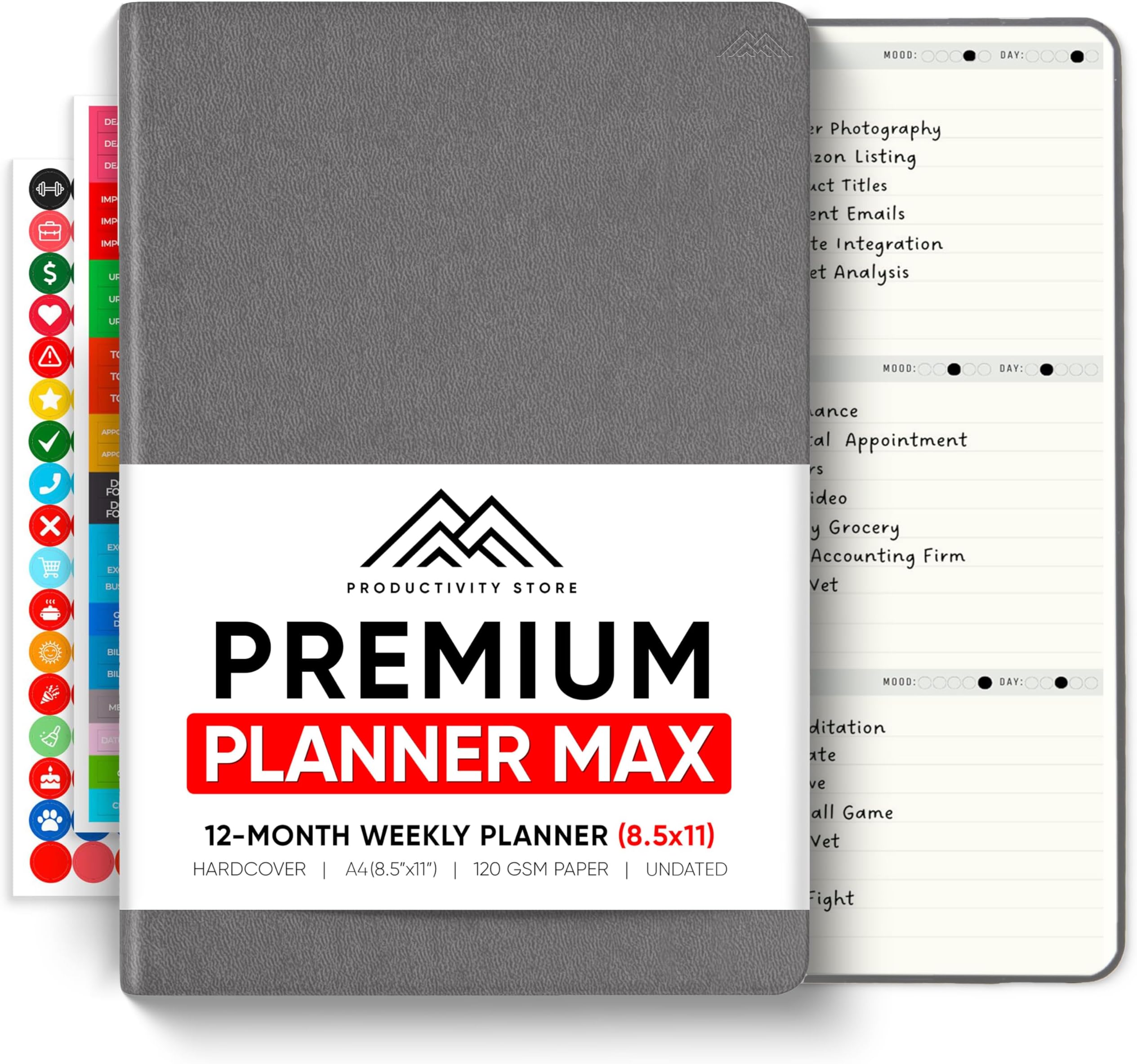 2025 Planner Pro Max - Undated 2025 Planner - Daily Planner, Weekly Planner & Monthly Planner 2025-2026 All-In-One - A4 8.5" x 11" - Grey- Productivity Store