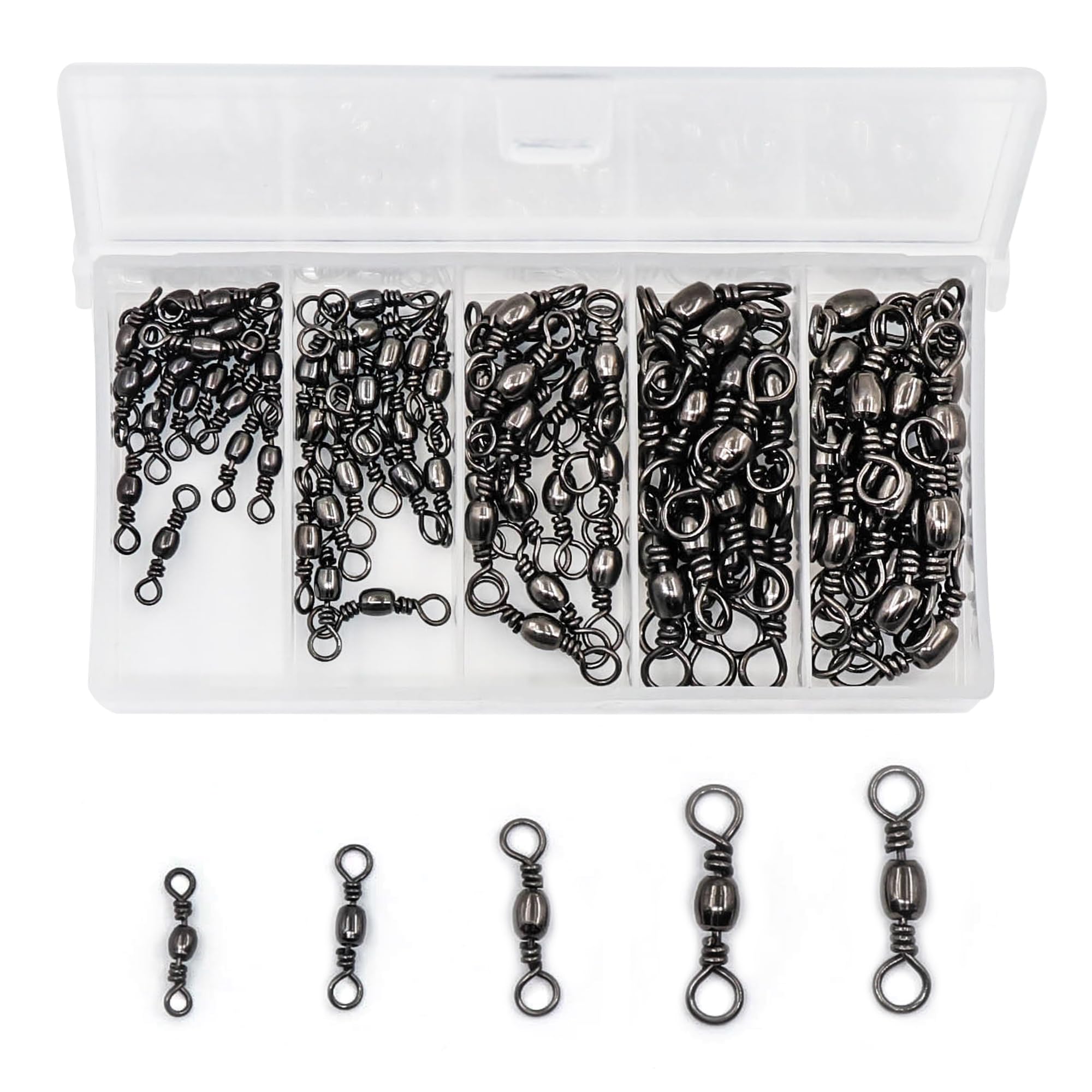 9KM DWLIFE 250Pcs Fishing swivels and clips Rolling Snap Swivel sea fishing tackle quick change swivels fishing Swivel Clips Connector for Fishing Hook to Line Connectorsfor Saltwater Freshwater