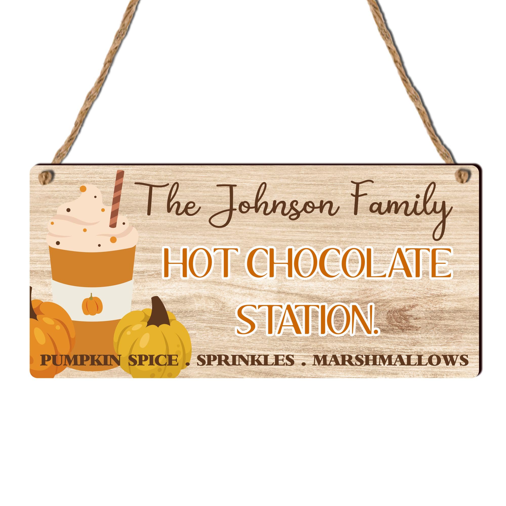 Personalised Hello Fall Autumn Gifts Welcome to Our Patch, Family Hot Chocolate Station Sign, Pumpkin Spice Latte & Pie Decor (Pumpkin Spice Personalised, Medium: 24 cm (W) × 11 cm (H))