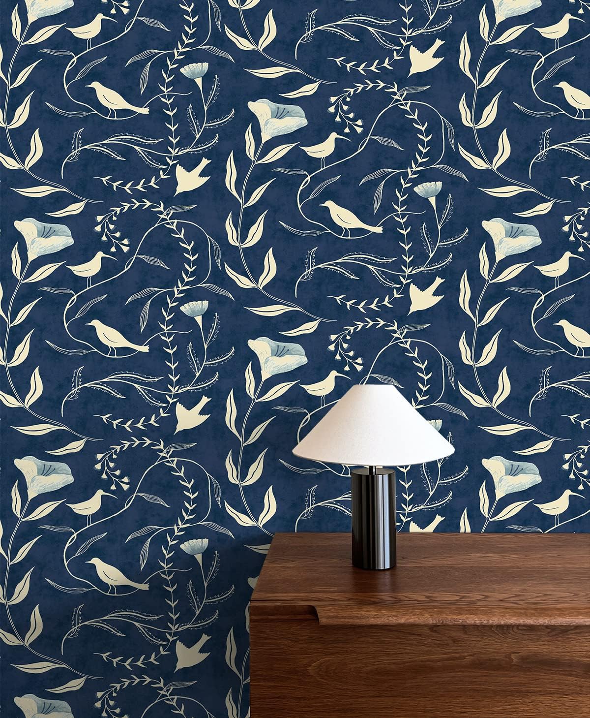 Elana Gabrielle Birdsong Floral Peel and Stick Wallpaper, 30.75 Sq Ft Coverage (Baltic Blue)