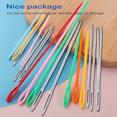 Miniatura 6 de 73 agujas de coser grandes, agujas de tejer de hilo de acero inoxidable y agujas de plástico para roscado, agujas de plástico para hilo y