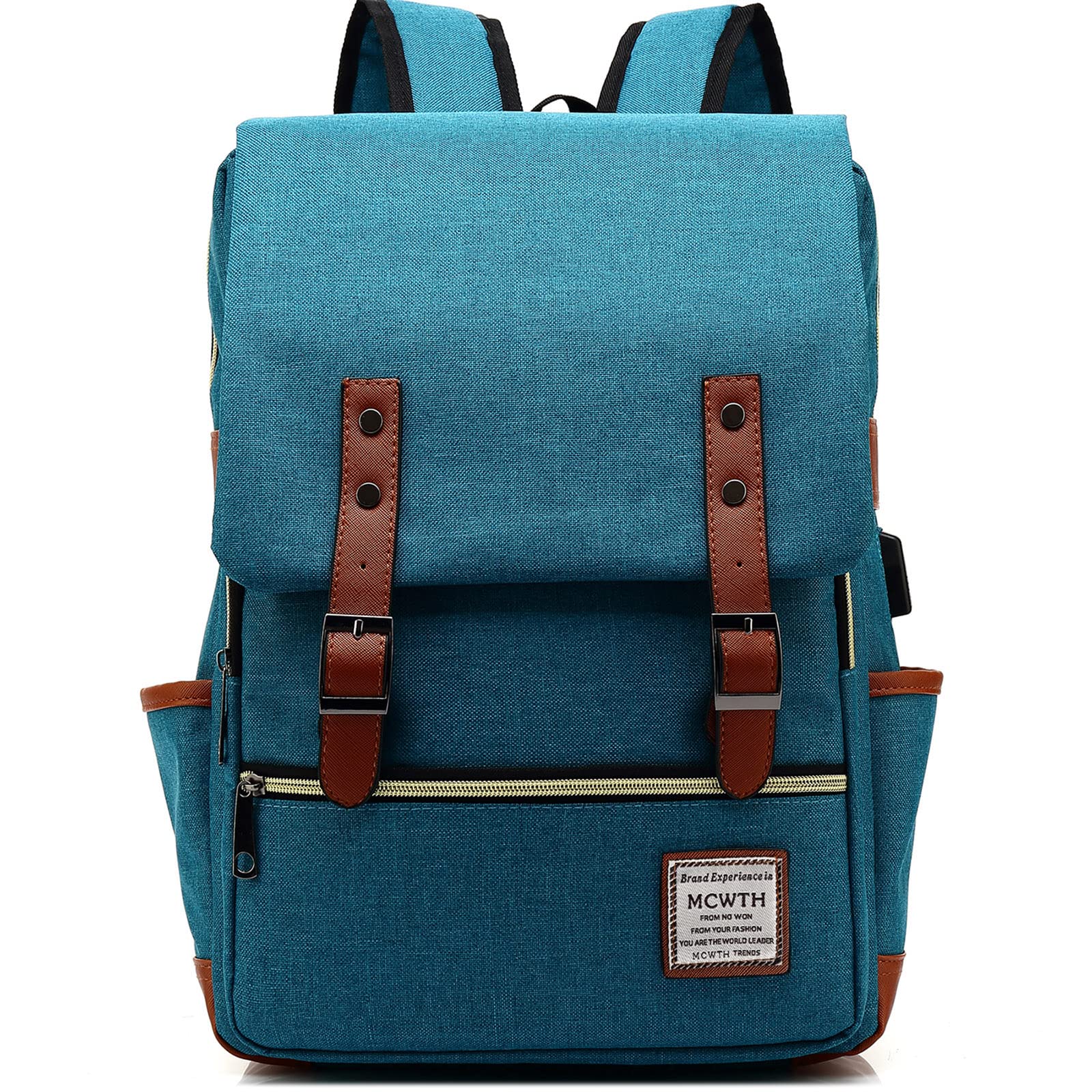 MCWTHVintage Laptop Backpack for Women Men, 15.6 Inch Slim School Bags with USB Charging Port for College Students Bookbag