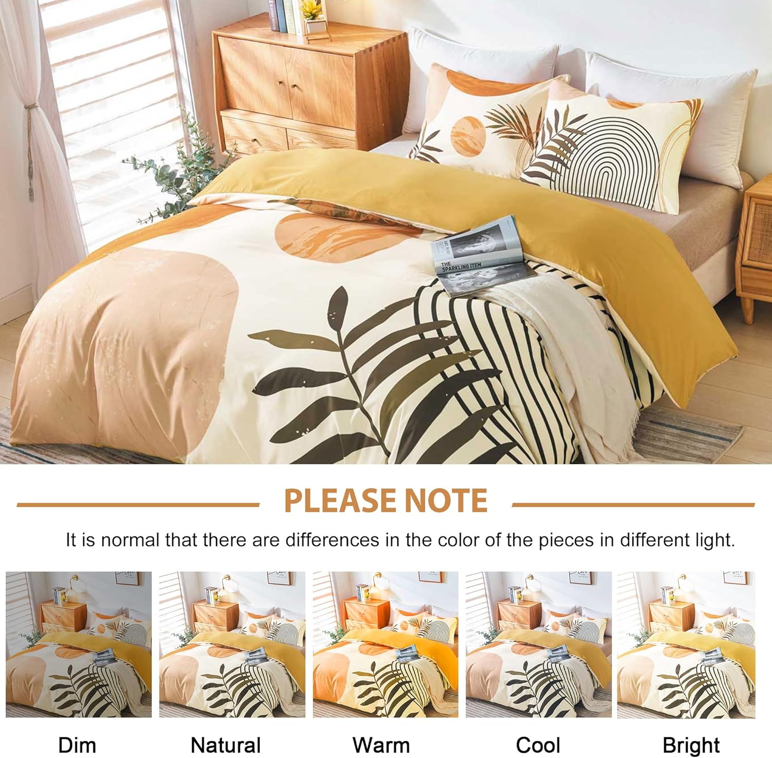 Hilioens Duvet Cover Queen Abstract Arch Sun Beige Modern Mid Century Boho Bedding Sets for All Seasons, 3 Pieces Home Bedroom Decorations Soft Microfiber - Image 6