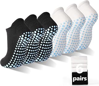 SkiBeaut 6 Pairs Non Slip Men Women Socks Unisex Pilates Man Woman Grips Cushion Socks for Yoga Barre Home & Hospital
