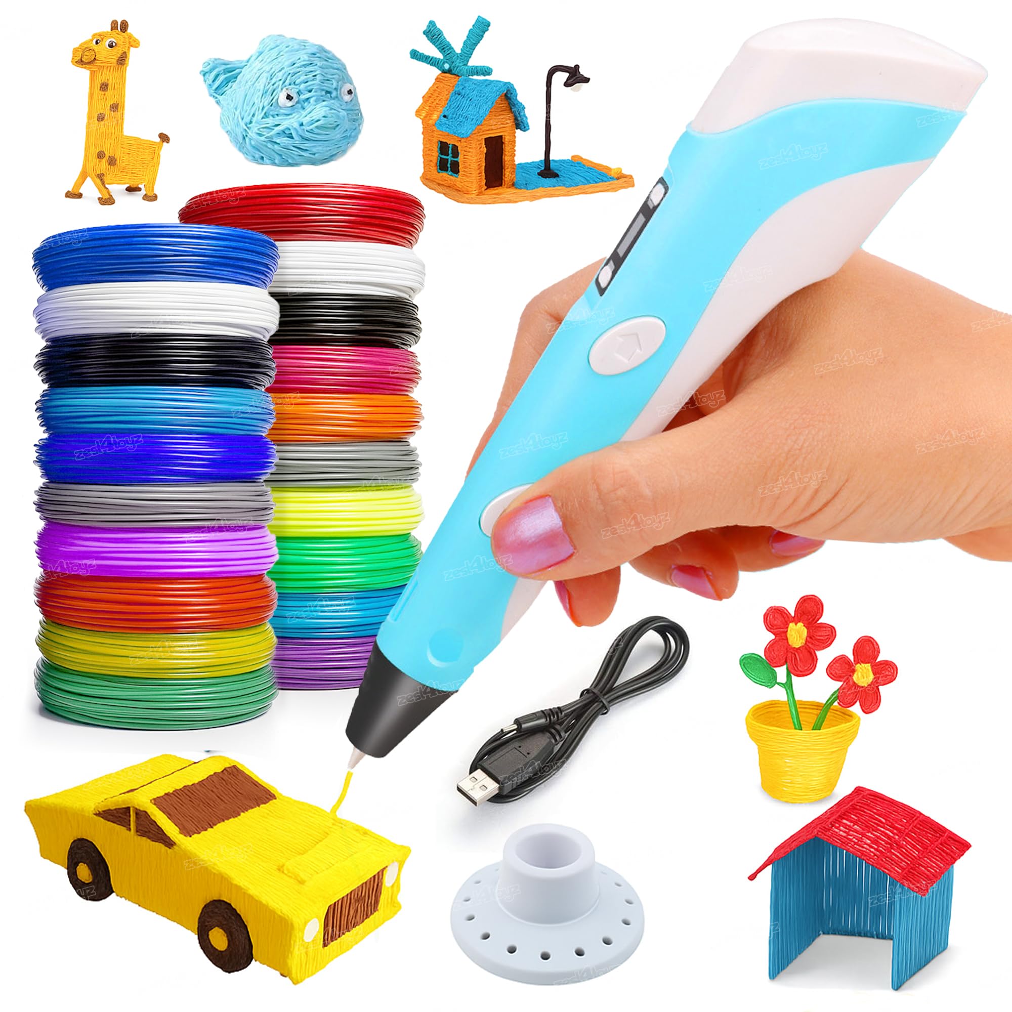 Zest 4 Toyz 3D Printing Pen for Kids LCD Display with 3 PLA Filaments +10 PLA Filaments Extra 5 Metre Each USB Charging 3D Drawing Pen Arts & Craft Kit for Boys & Girls (Multicolor)-image-27