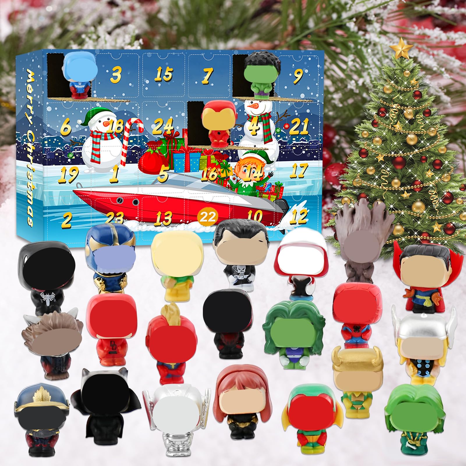 Calendario dell'Avvento Hero,Calendario dell'Avvento 2025 a Tema Eroi con 24 Personaggi Collezionabili,Idea Regalo per Natale