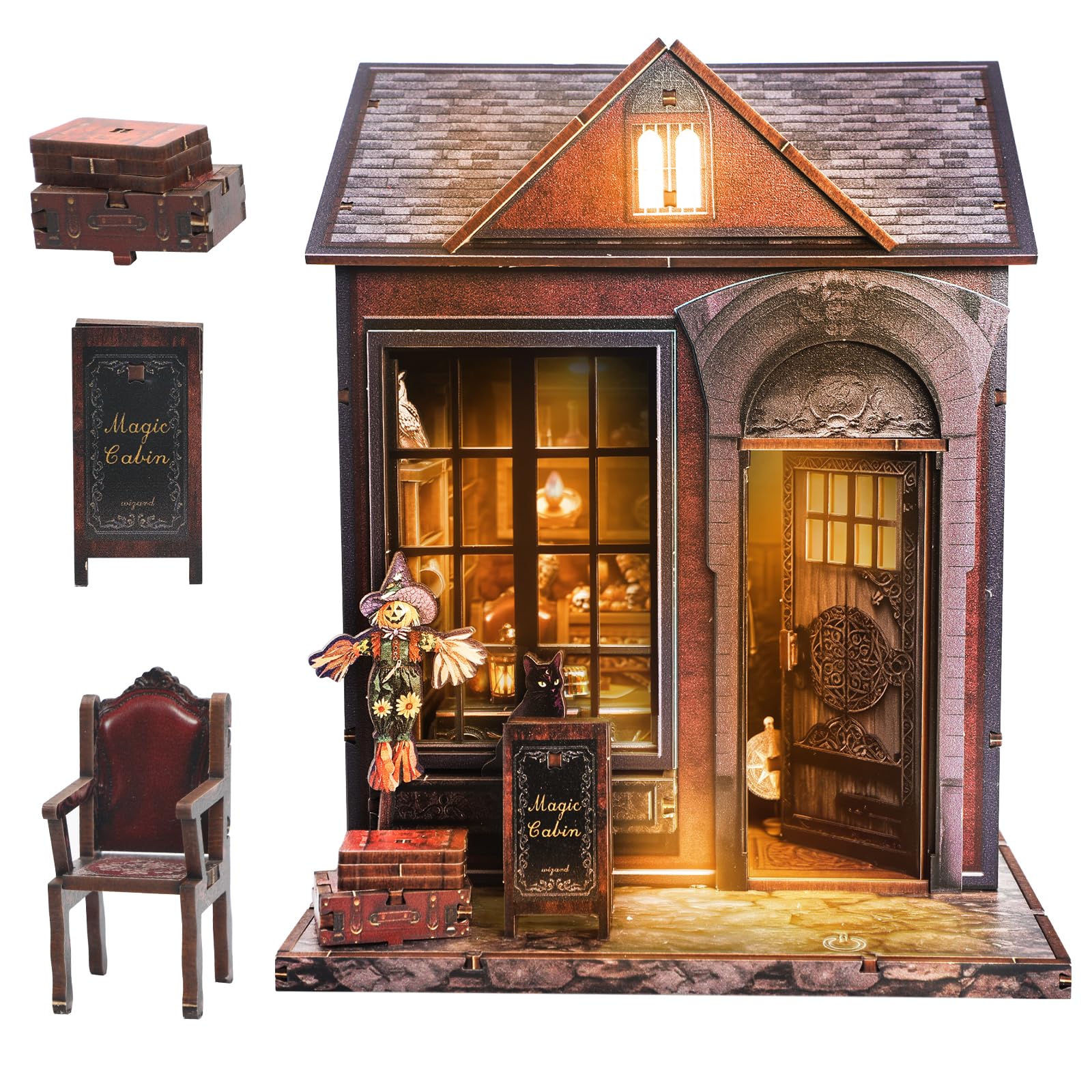 Joibabe DIY Miniature House Kit,Mini Buliding Kit,Magic Library Book Nook Kit for Adult and Teens Dollhouse,Tiny House