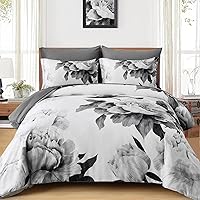 Dobuyly Grey Queen 7-Piece Comforter Set with Sheets - Soft Microfiber Floral Bed in a Bag, All-Season Farmhouse Bedding