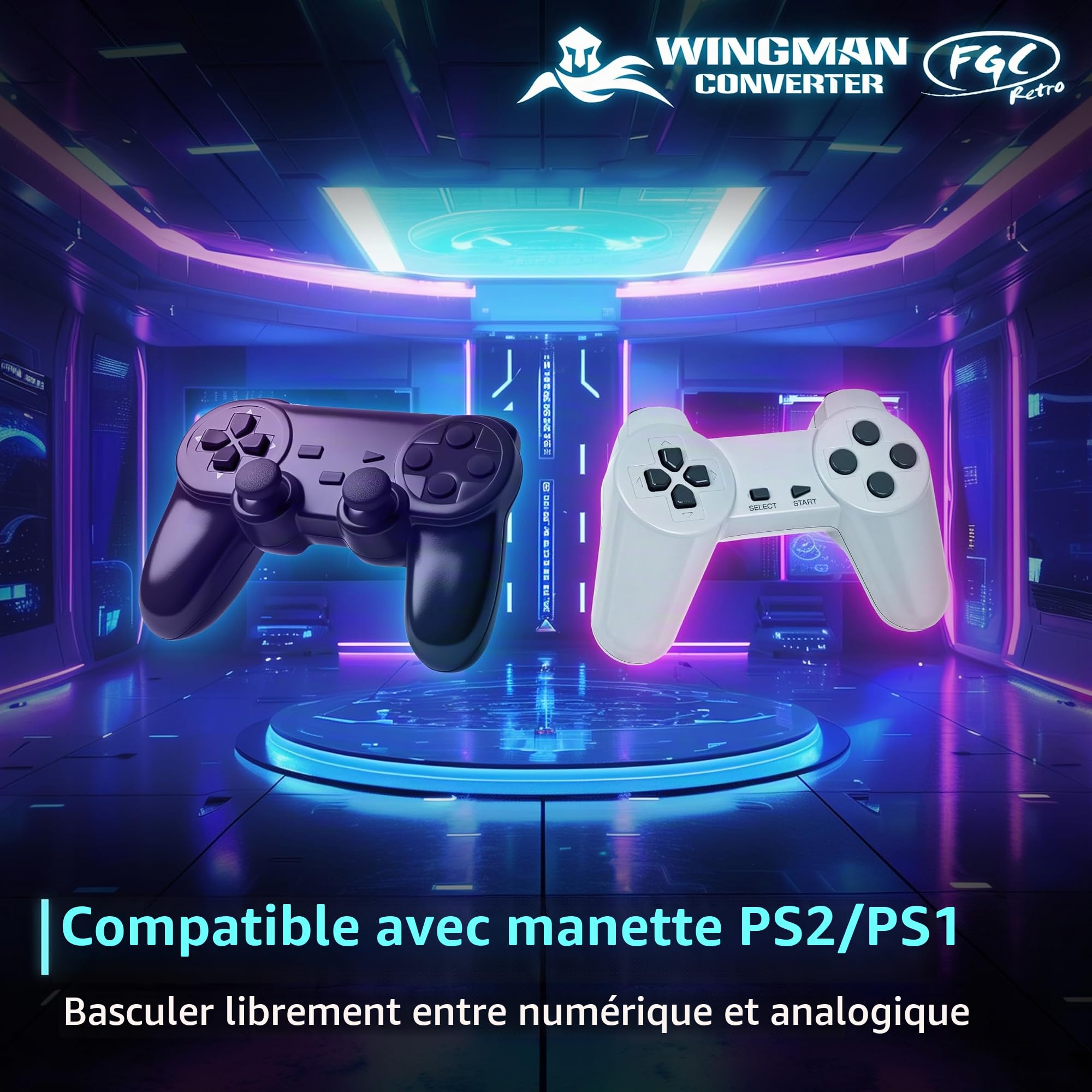 Brook FGC Retro - Manette PS1 & PS2 pour PS5, PS4, PC - Turbo, Remap, Macro - X-Input - Compatible avec Tapis de Danse, bâtons d'arcade, manettes de Jeu Rythmique